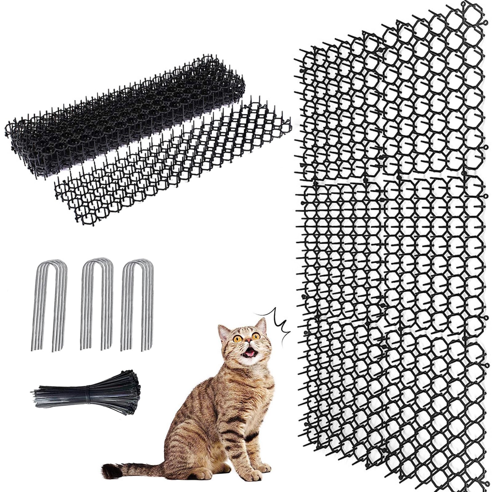 solaay 猫よけマット 12枚入り 13×49cm 猫よけ 固定用ペグ付き ねこよけ 結束バンド付き 猫よけシート 猫よけ対策 猫よけマット 鳥よけ 鳩避け 猫よけシート 畑 庭 プランター とげとげ シート 鳩よけグッズ 猫よけ 屋外 猫よけマット ブラック 12枚セット