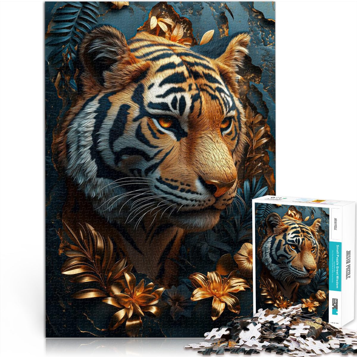 Ritratto di tigre dorata Puzzle da 2000 pezzi per adulti Giocattoli per l'intrattenimento in famiglia offerte come regali per tutta la famiglia 70x100cm
