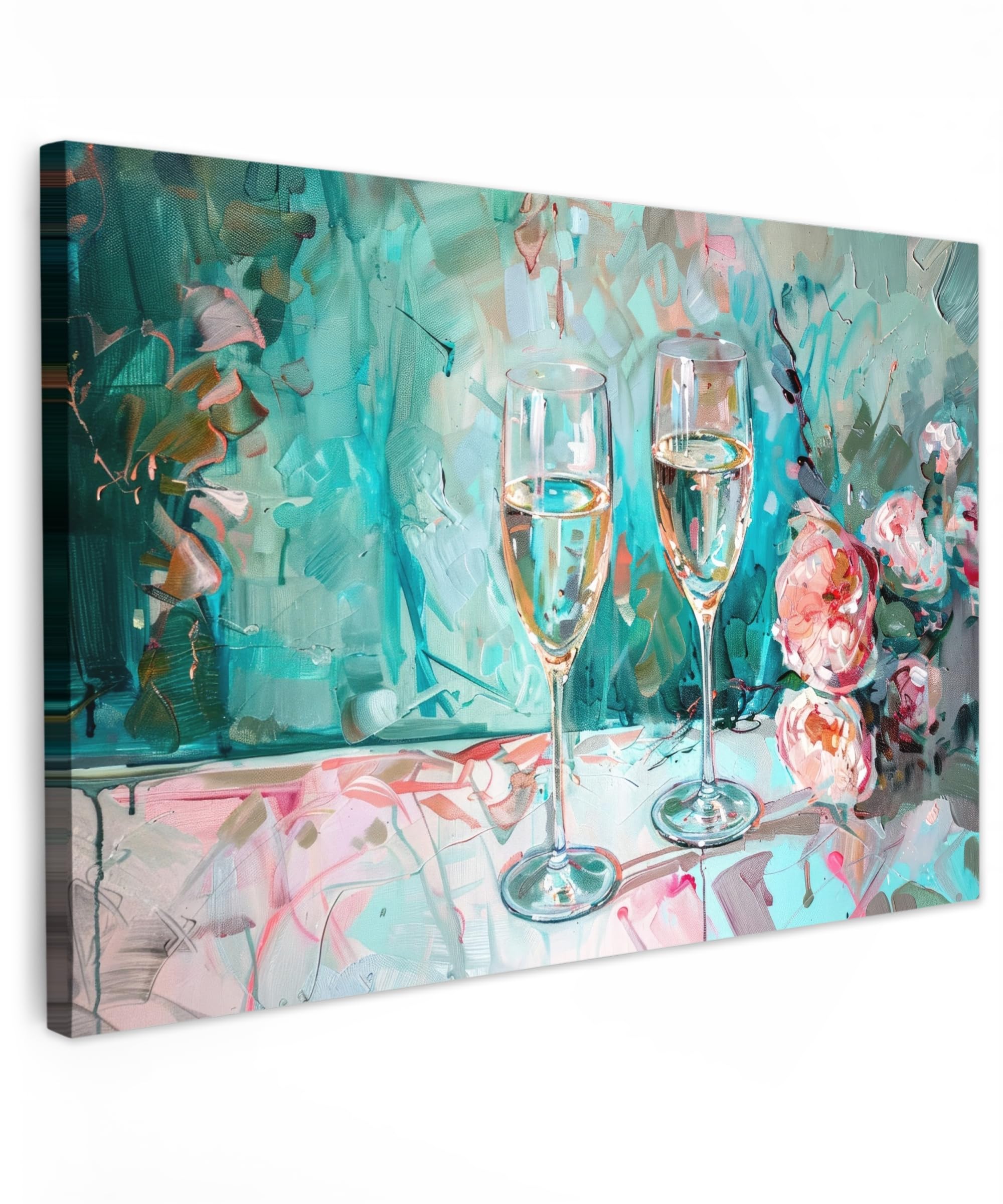 MuchoWow© Canvas Wall Art 47"x31" / 120x80 cm Decor Paintings Prints framed on Canvas Decorations Wallart Champagne - Painting - Flowers - Art — image 1