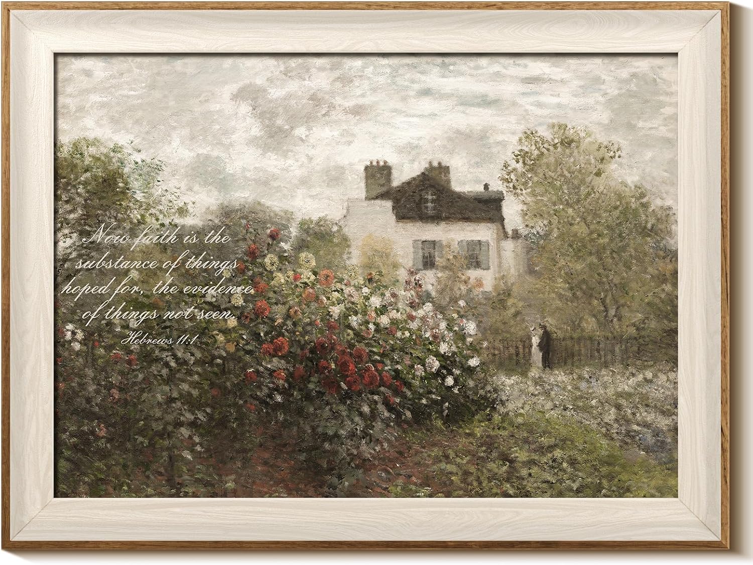 InSimSea 12 x 16 Framed Christian Canvas Wall Art, Faith in The Garden Bible Verse Religious Decor, Inspirational Pastoral Rose Bush Oil Painting for Living Room, Prayer Room, Church