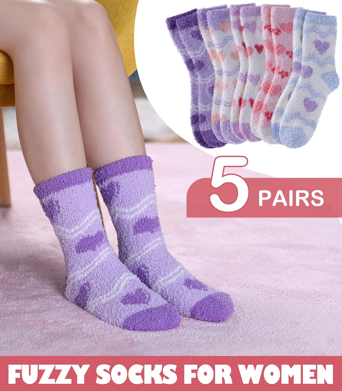 LINEMIN Womens Fuzzy Socks Cozy Fluffy Winter Slipper Warm Thick Fleece Soft Home Sleeping Socks - Image 3