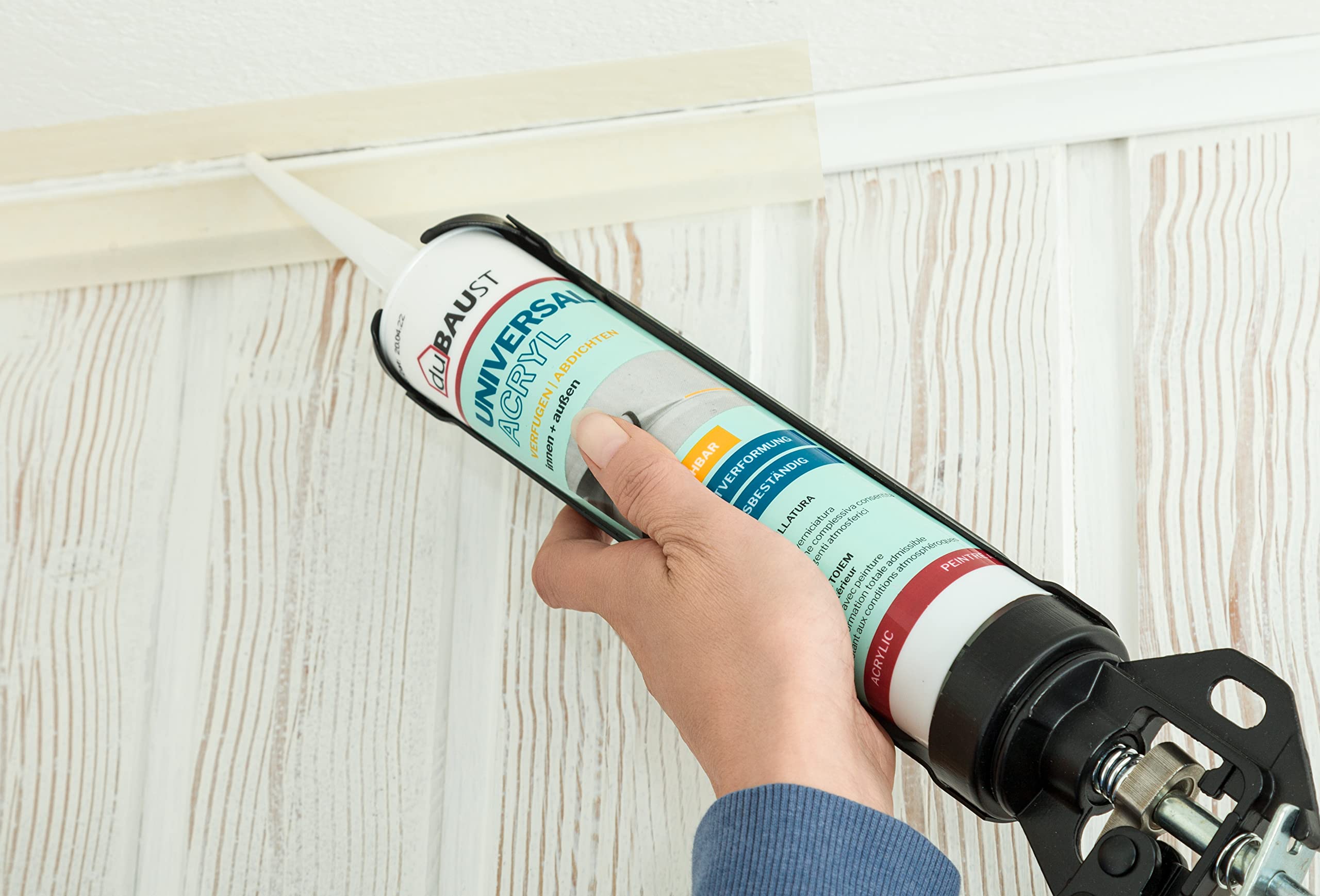 MAC24 Mastic acrylique universel pour intérieur et extérieur, recouvrable, résistant aux intempéries, cartouche de 310ml, blanc (12)