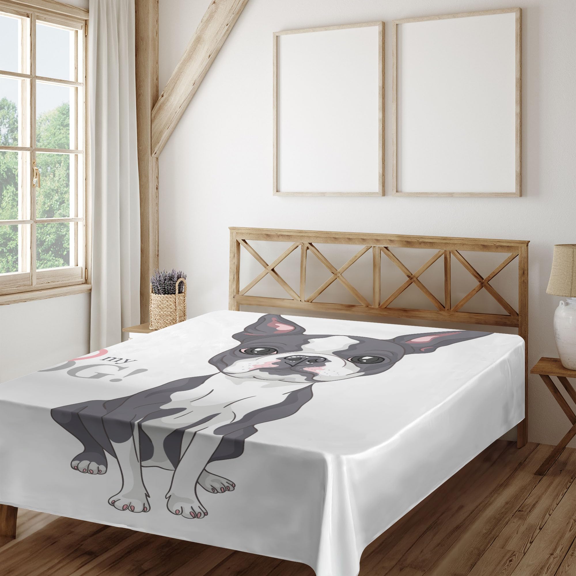 Ambesonne Nature Flat Sheet, Jungle Inspired Water Flower Drawing with Stripes on Weathered Backdrop, Soft Comfortable Top Sheet Decorative Bedding 1 Piece, Queen Size, Eggshell and Pale Grey