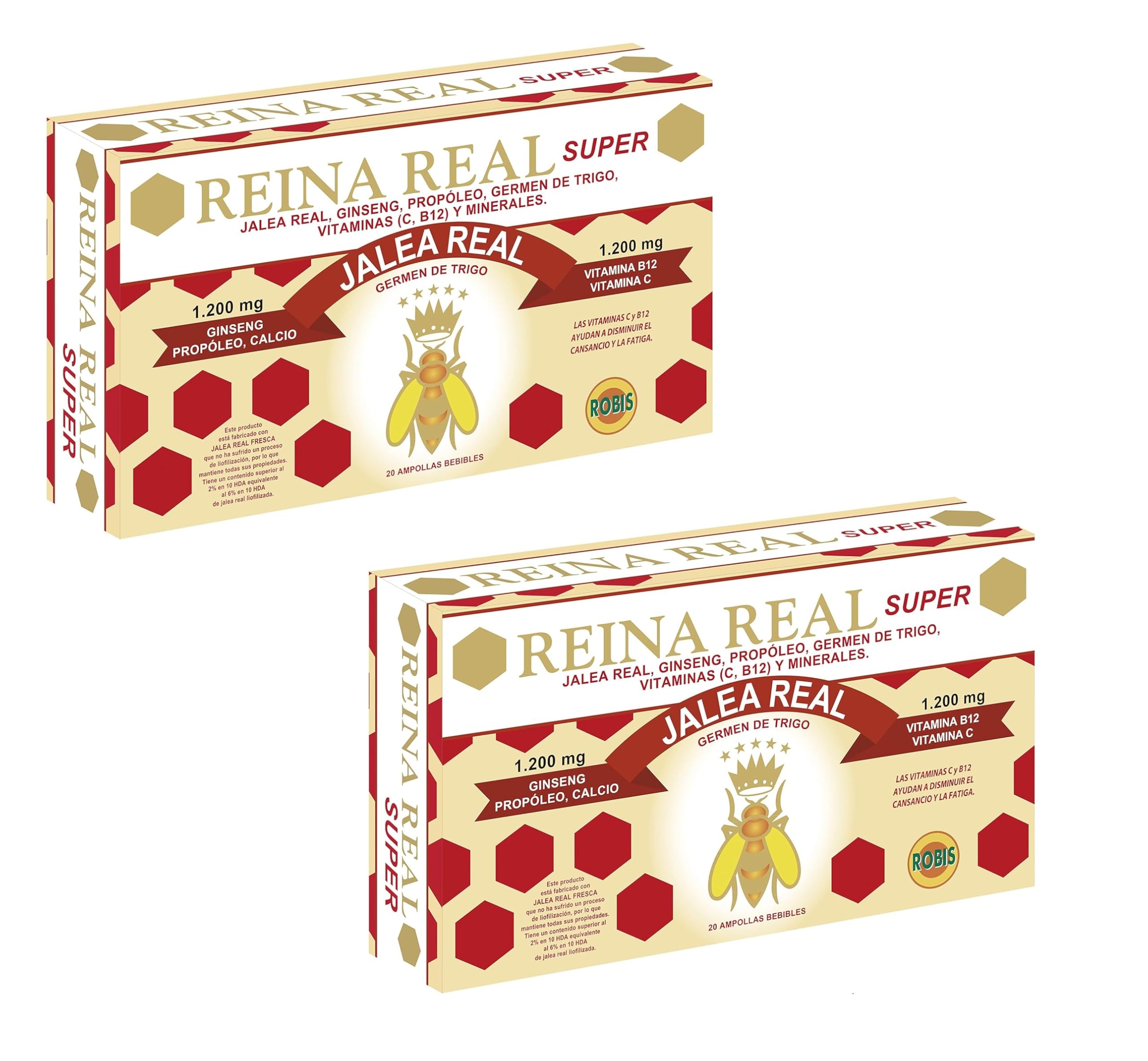 Pack 2 Unidades | Reina Real Super | Máxima Energía | 20 ampollas bebibles | Robis