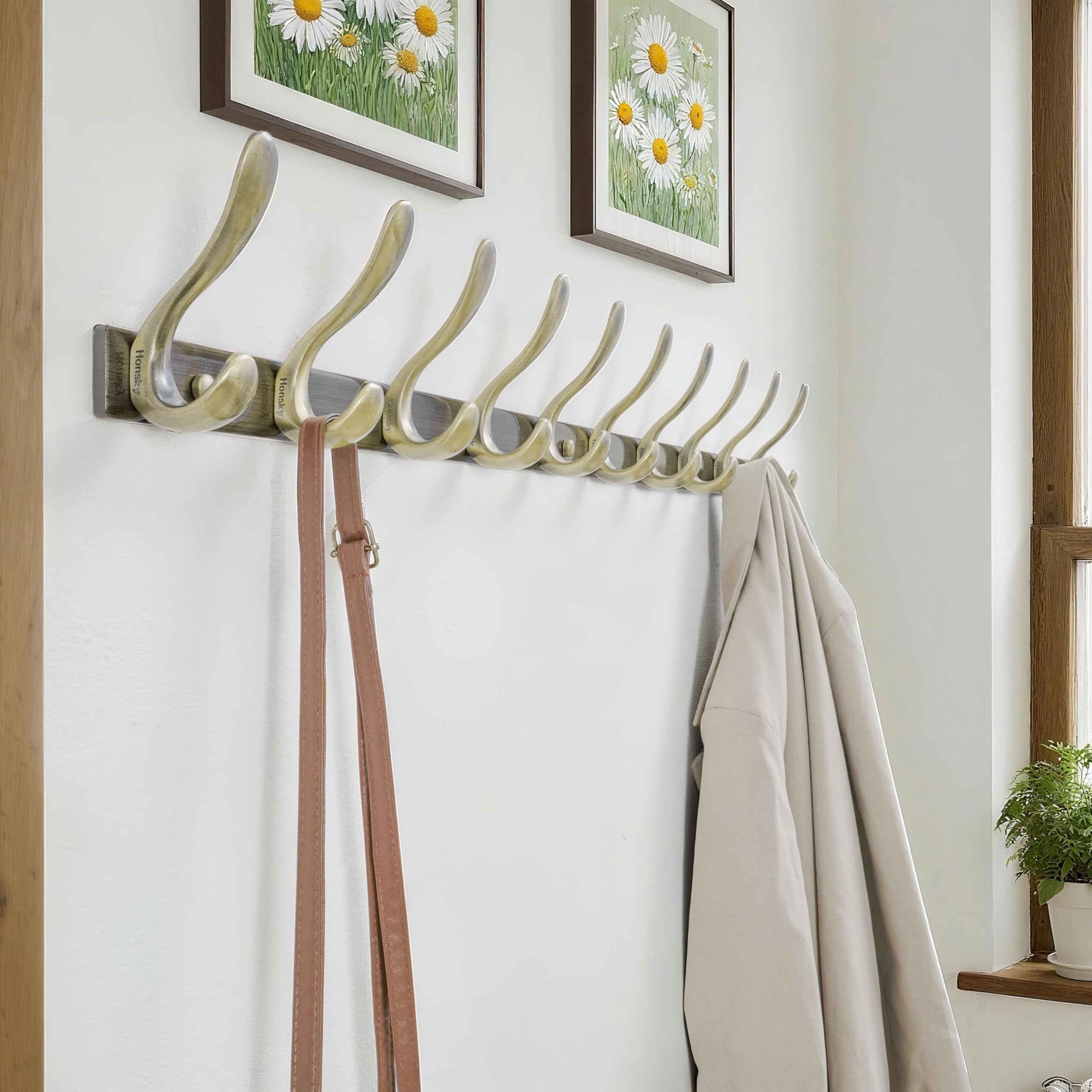 HONSKY Wall Mounted Coat Rack 94cm, Heavy Duty Metal 10 Double Hooks, Sturdy Hook - Image 4