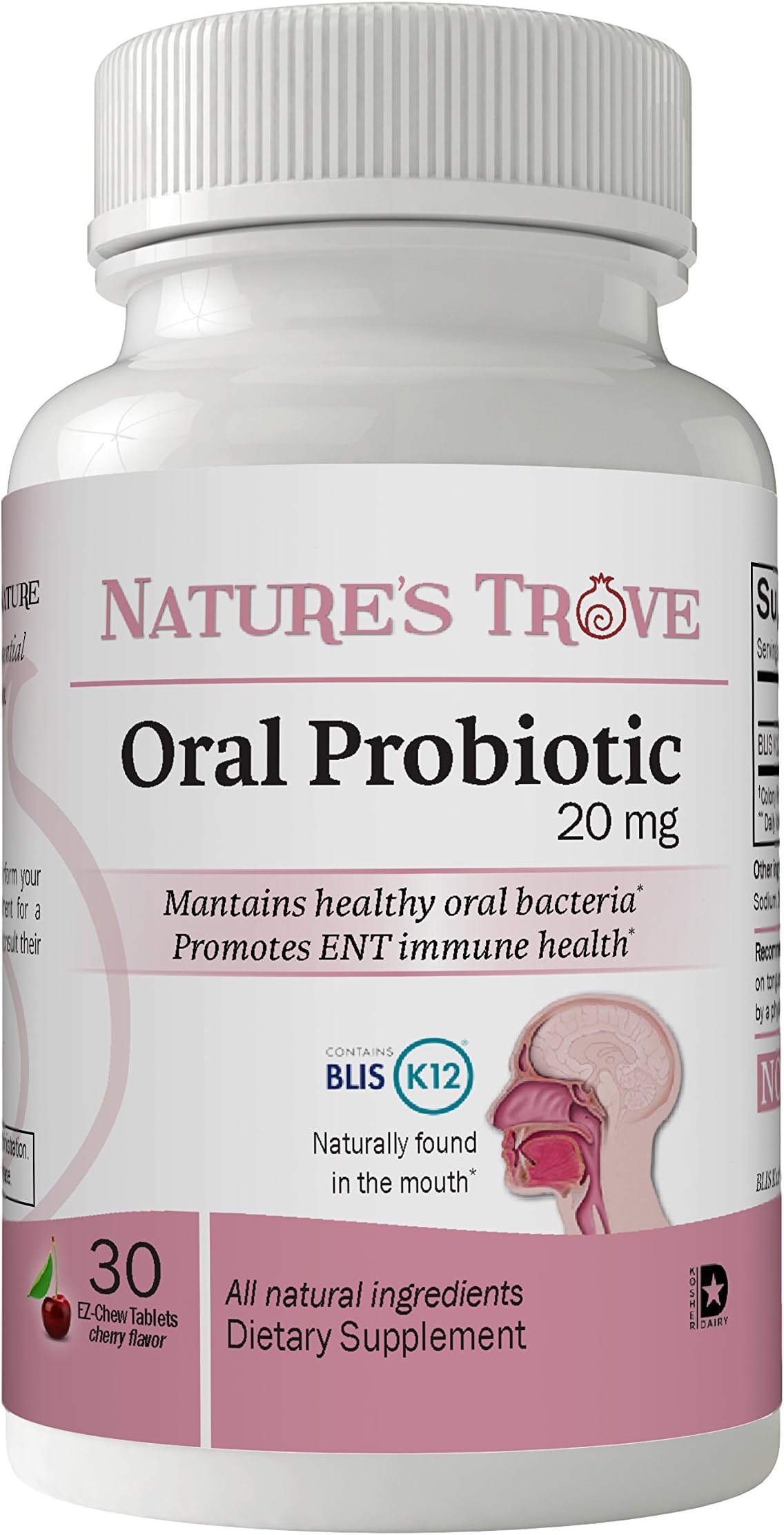 BLIS K12 - Oral Probiotic by Nature's Trove - 30 EZ Chew Tablets Cherry Flavor