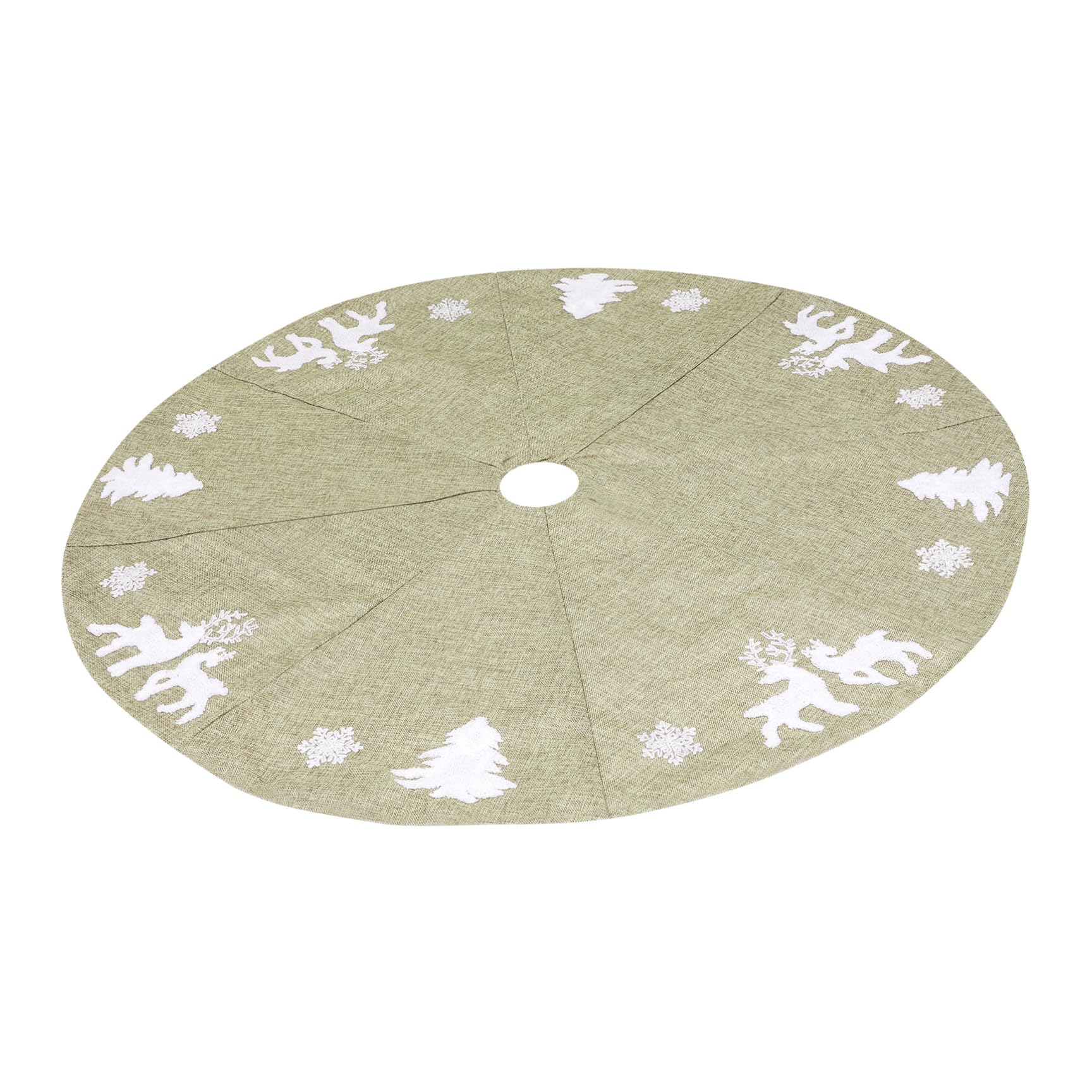 POPETPOP 1pièce Jupe de Sapin de Noël Tissu Épais avec Broderie Festive Cache-Pied Décoratif pour Intérieur Jupe de Noël avec Motifs Flocons et Cerfs Décoration Traditionnelle Élégante
