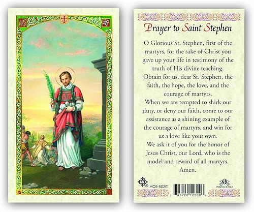 Tarjetas de oración laminadas de oración a San Esteban - Paquete de 25 - Inglés