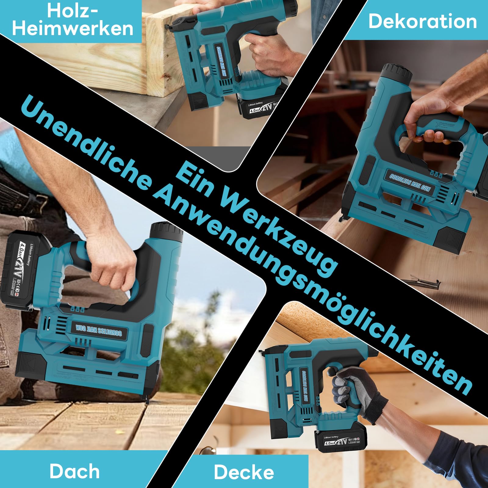 Makita 18V Akku Tacker 18GA 2-IN-1 Nagler Einstellbare Tiefe 4000mAh Batterie 1000 Nägeln 1000 Klammern