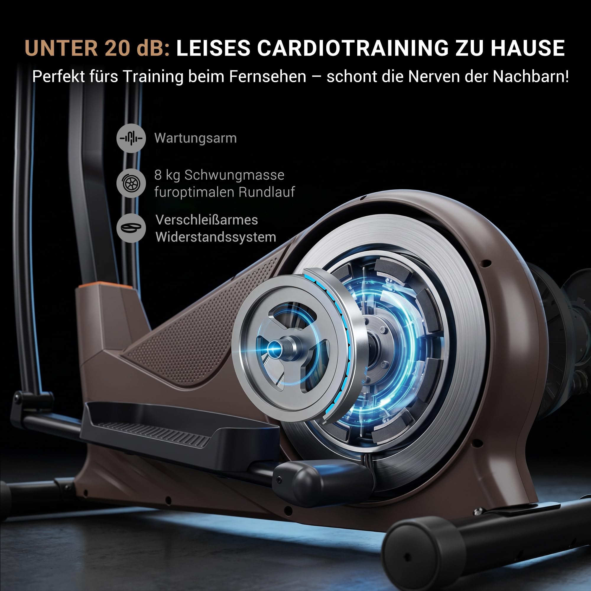 Ellipsentrainer mit 51 cm Schrittlänge, Crosstrainer für Zuhause, 32 Magnet-Widerständen und 20-stufiger Power-Incline (Black+Gold)