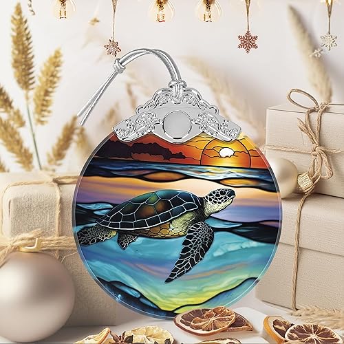 Miniatura 6 de Adorno de tortuga marina, adornos de Navidad, decoraciones de Navidad para árbol, adorno de vitral, recuerdo de reliquia, intercambio de regalos,