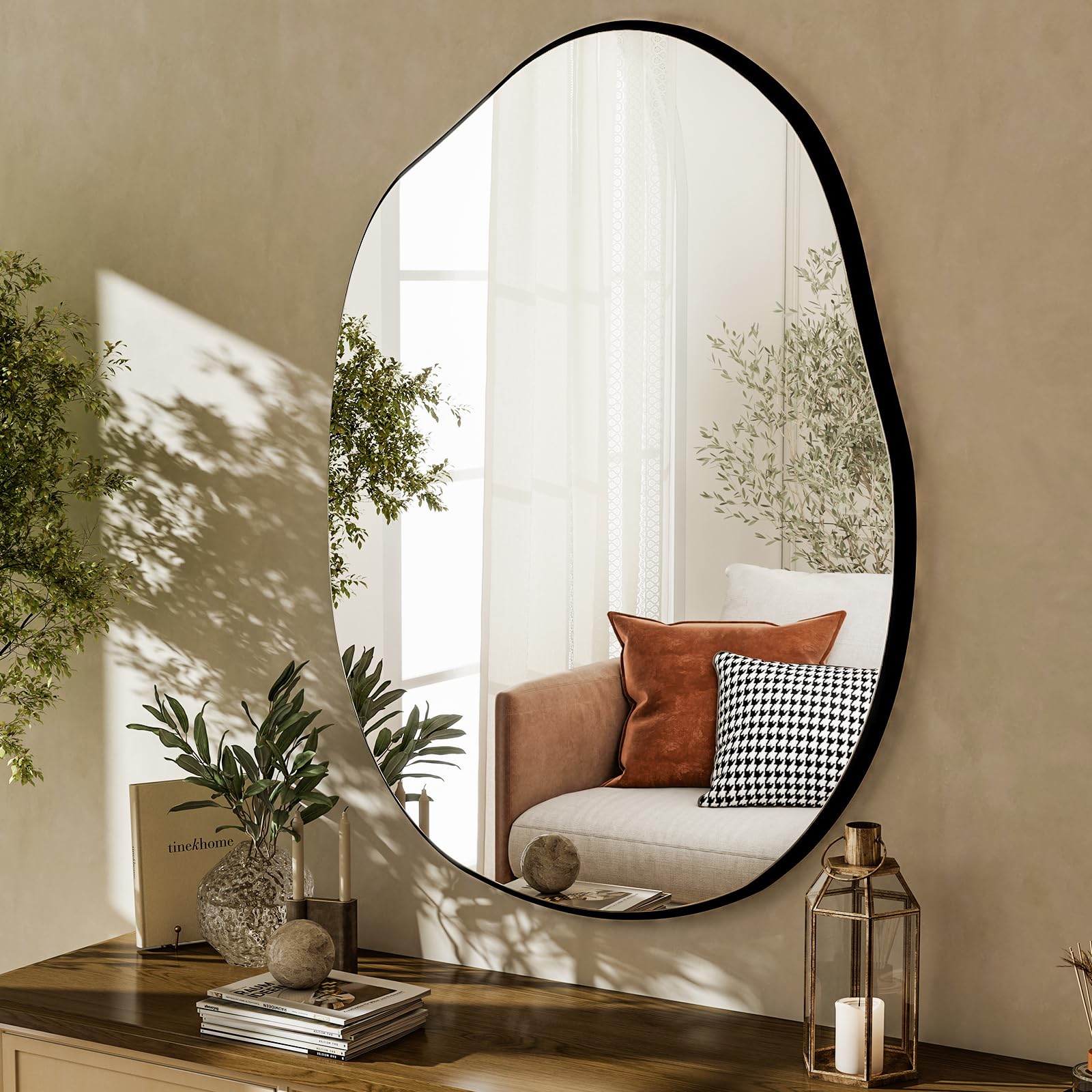 HARRITPURE Irregular Wall Mirror 24"x32" Black Asymmetrical Bathroom Mirror Wood Framed Modern Decorative Vanity Mirrors for Bedroom Living Room Entryway