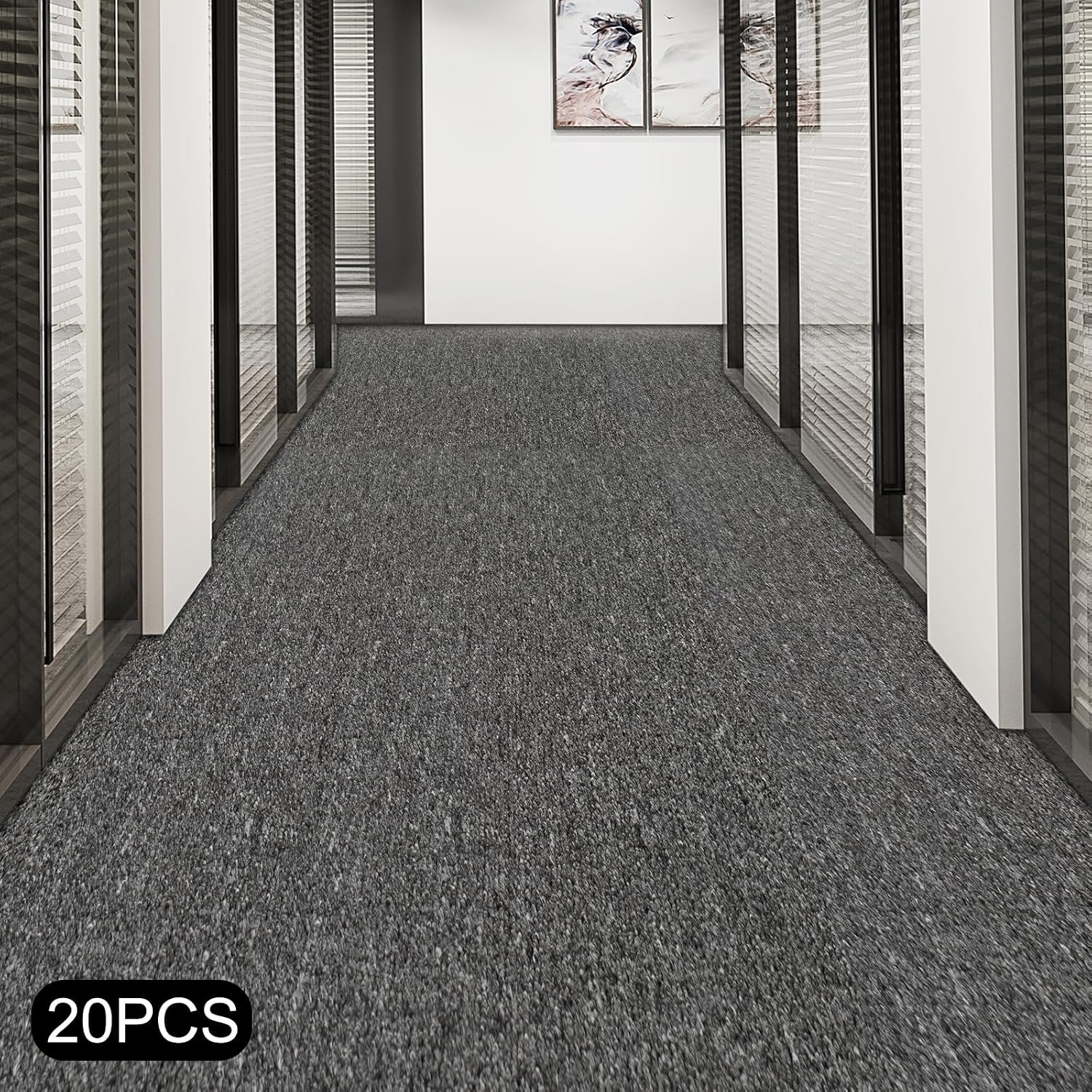 Office meeting room with dark grey carpet tiles installed