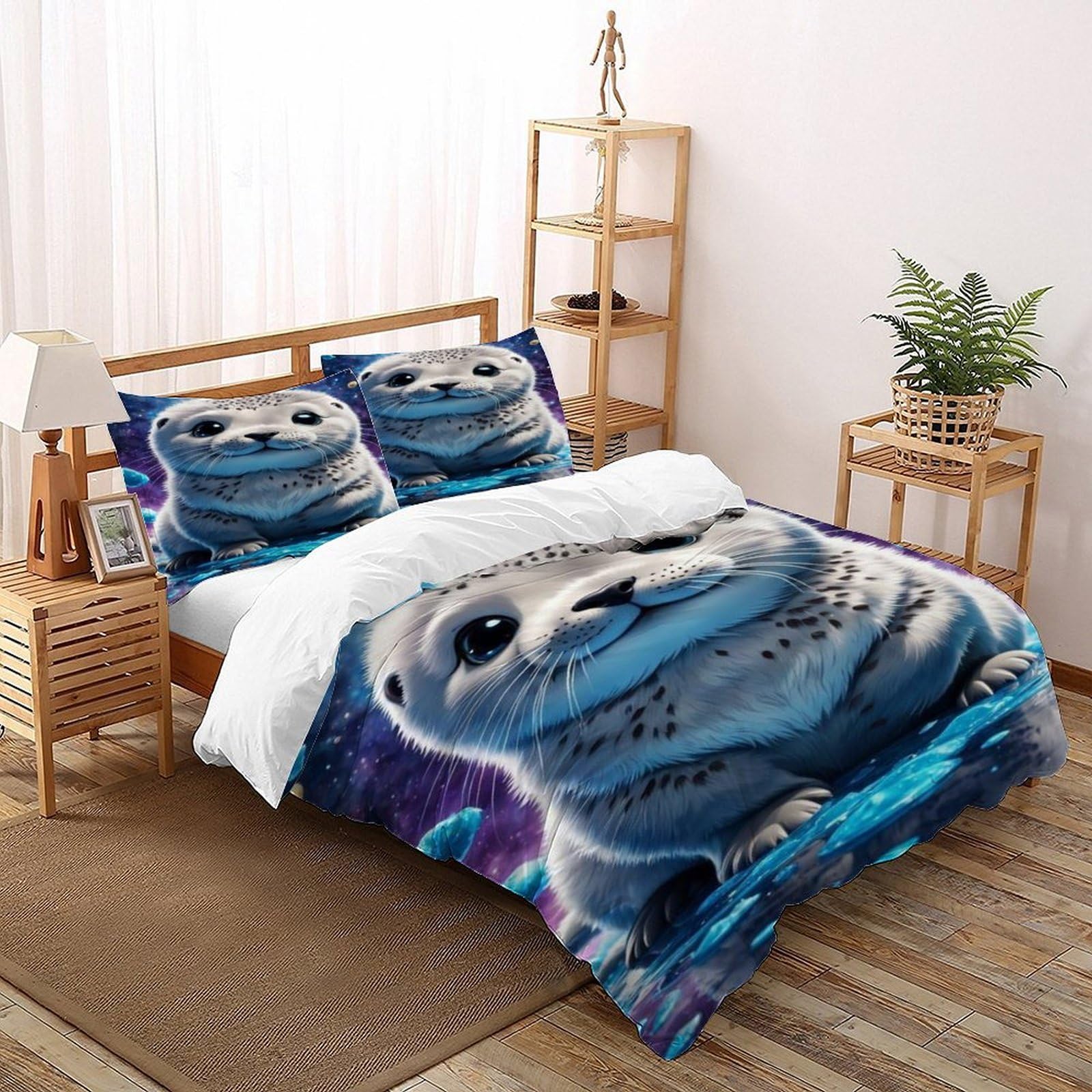 Parure de lit microfibre 260x220 cm avec motif phoque animal theme
