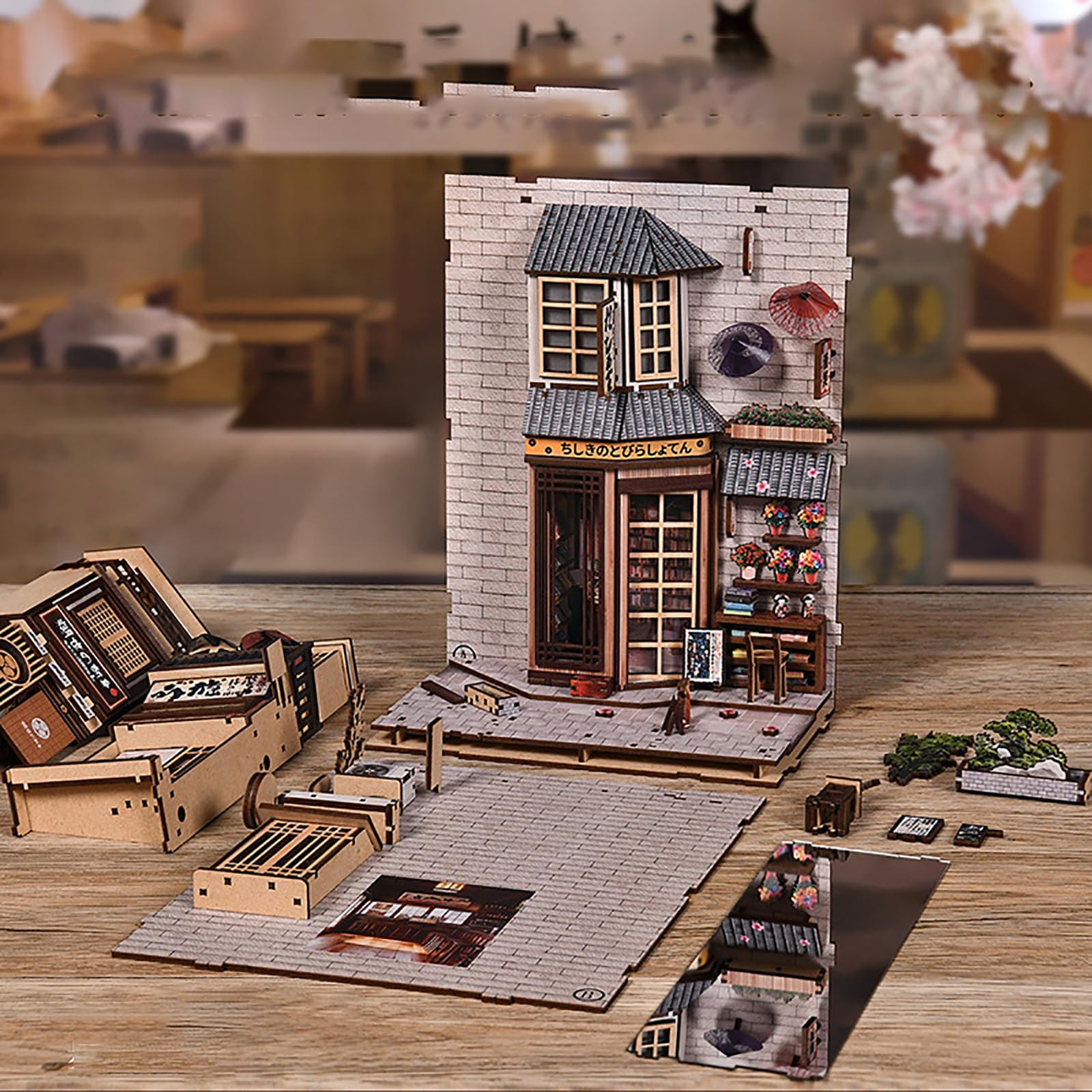 Miniaturowy zestaw do zakamarków na książki – model budynku LED na półkę na książki, kreatywna dekoracja DIY dla miłośników książek