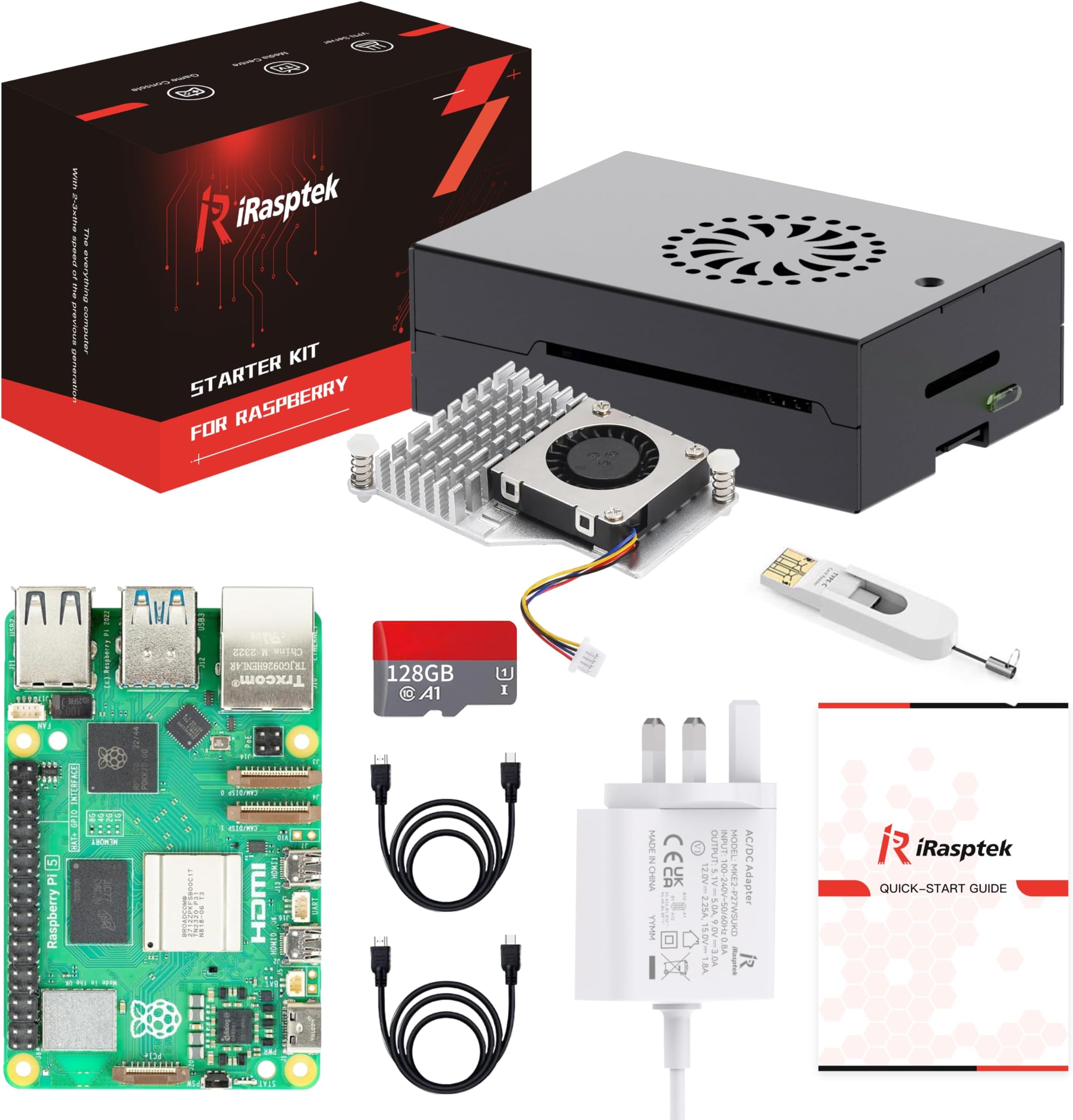 Starter Kit for Raspberry Pi 5 RAM 8GB - 128GB Edition of OS-Bookworm Pre-Installed (Aluminum Case)