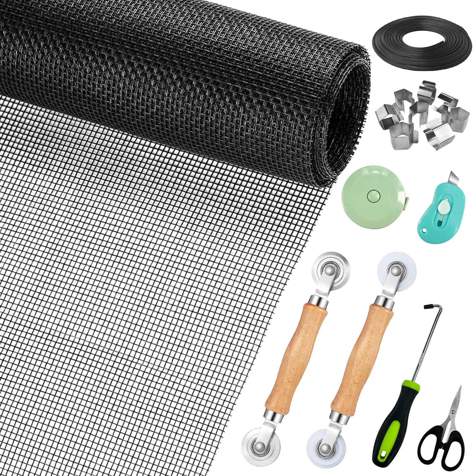 Moustiquaire de porte et fenêtre avec kit de réparation complet et rouleaux de pose faciles