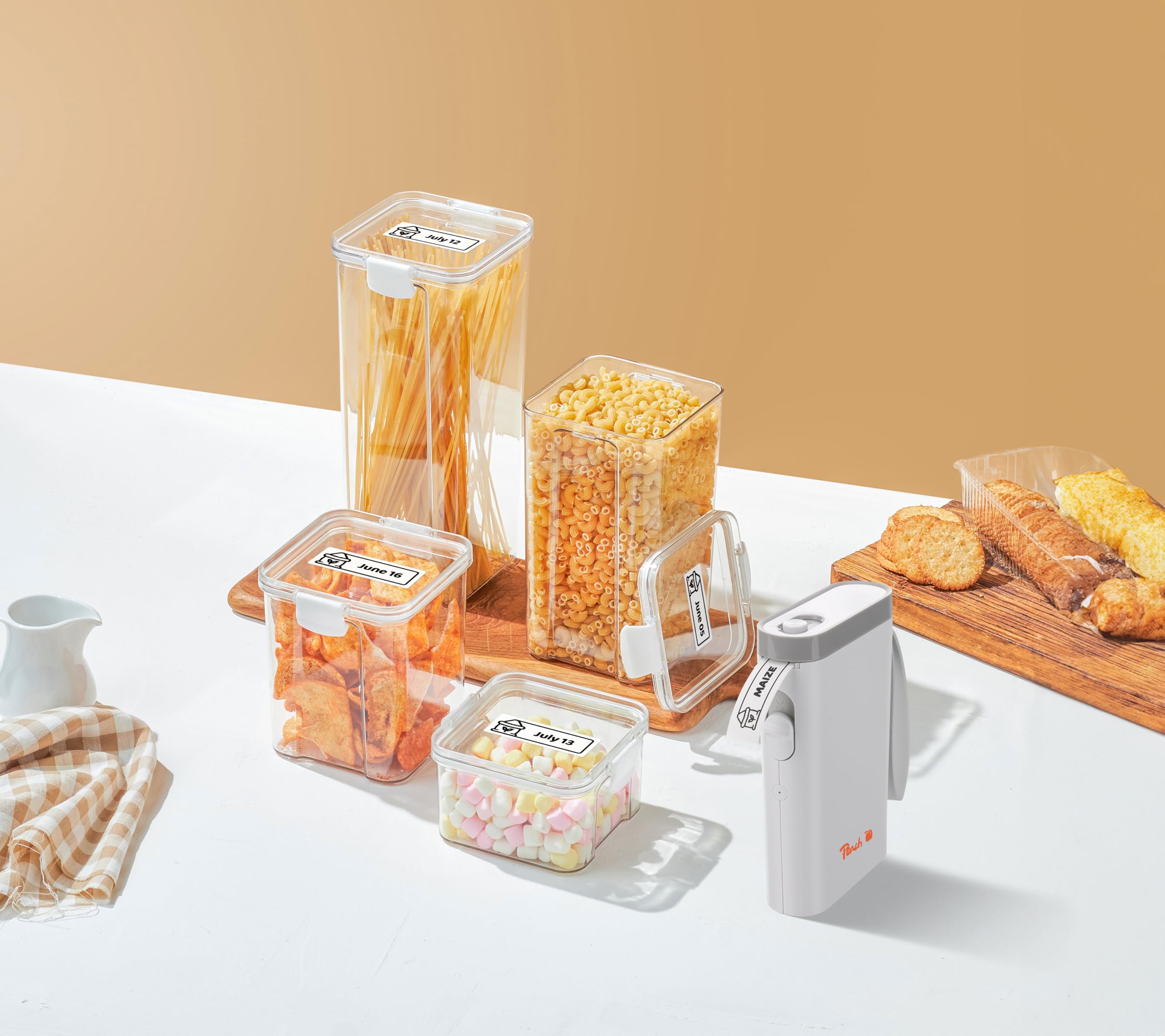 Peach Bluetooth Etikettendrucker weiß – Etikettiergerät selbstklebend - platzsparend und kabellos – mit Beschriftungsgerät überall Ordnung schaffen - PE110A-w