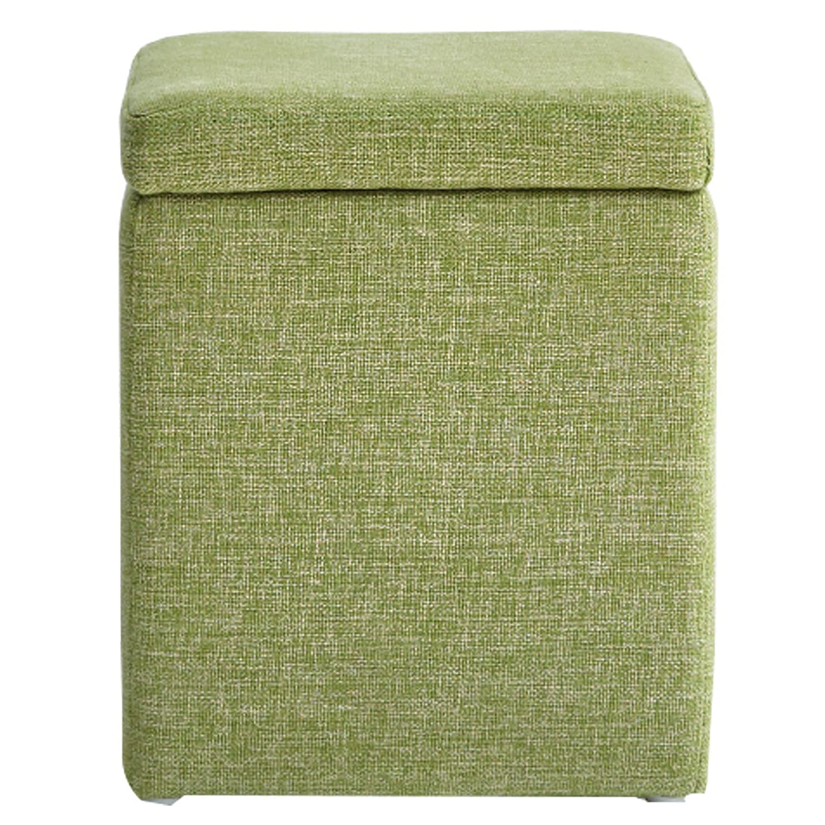 Petit repose-pieds cube en lin vert CHEWYNP avec coffre de rangement