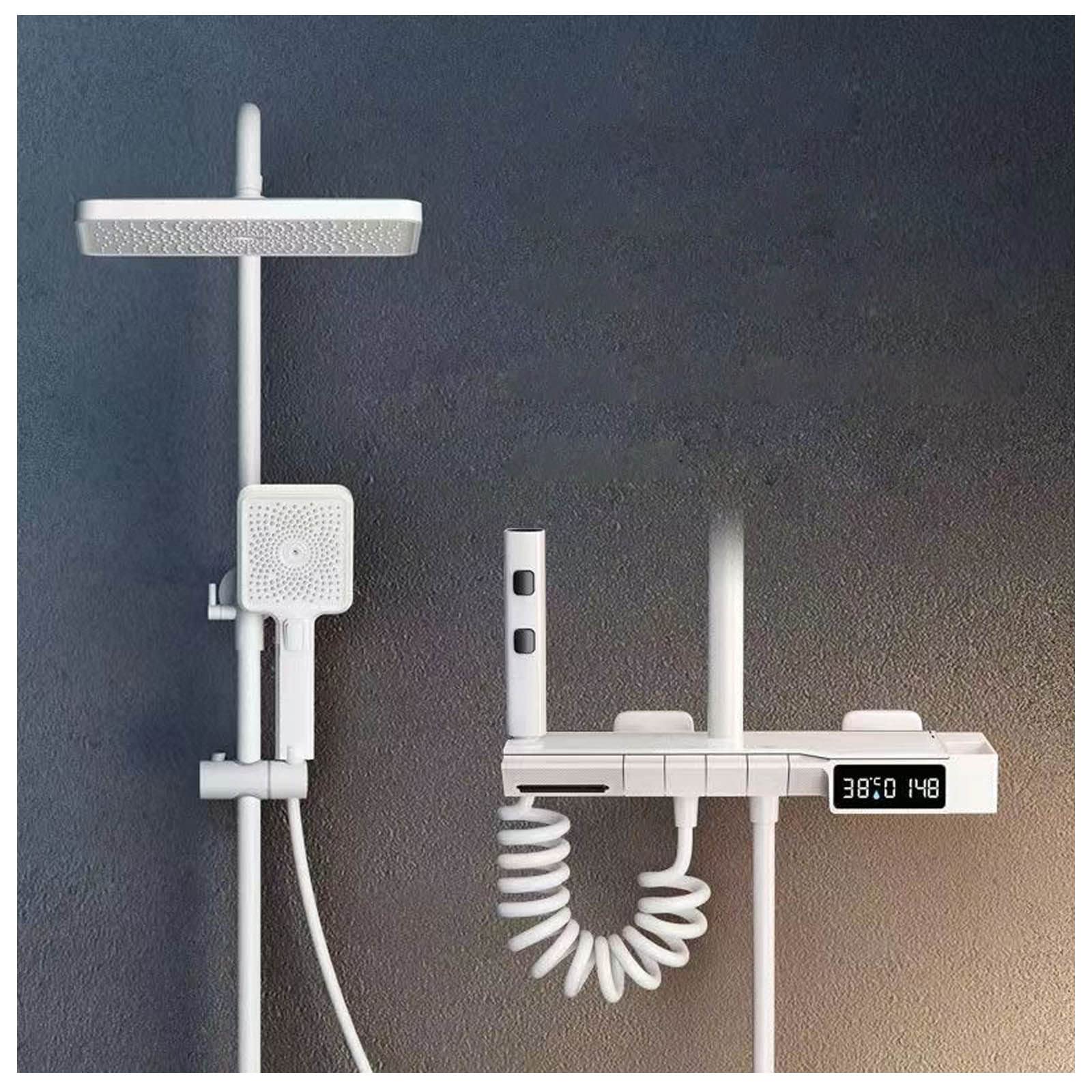Sistema Doccia a Vista con Display della Temperatura, Set Rubinetto, soffione a Parete, Include Doppia Testa, beccuccio per Vasca e doccetta per Bidet per WC, Kit