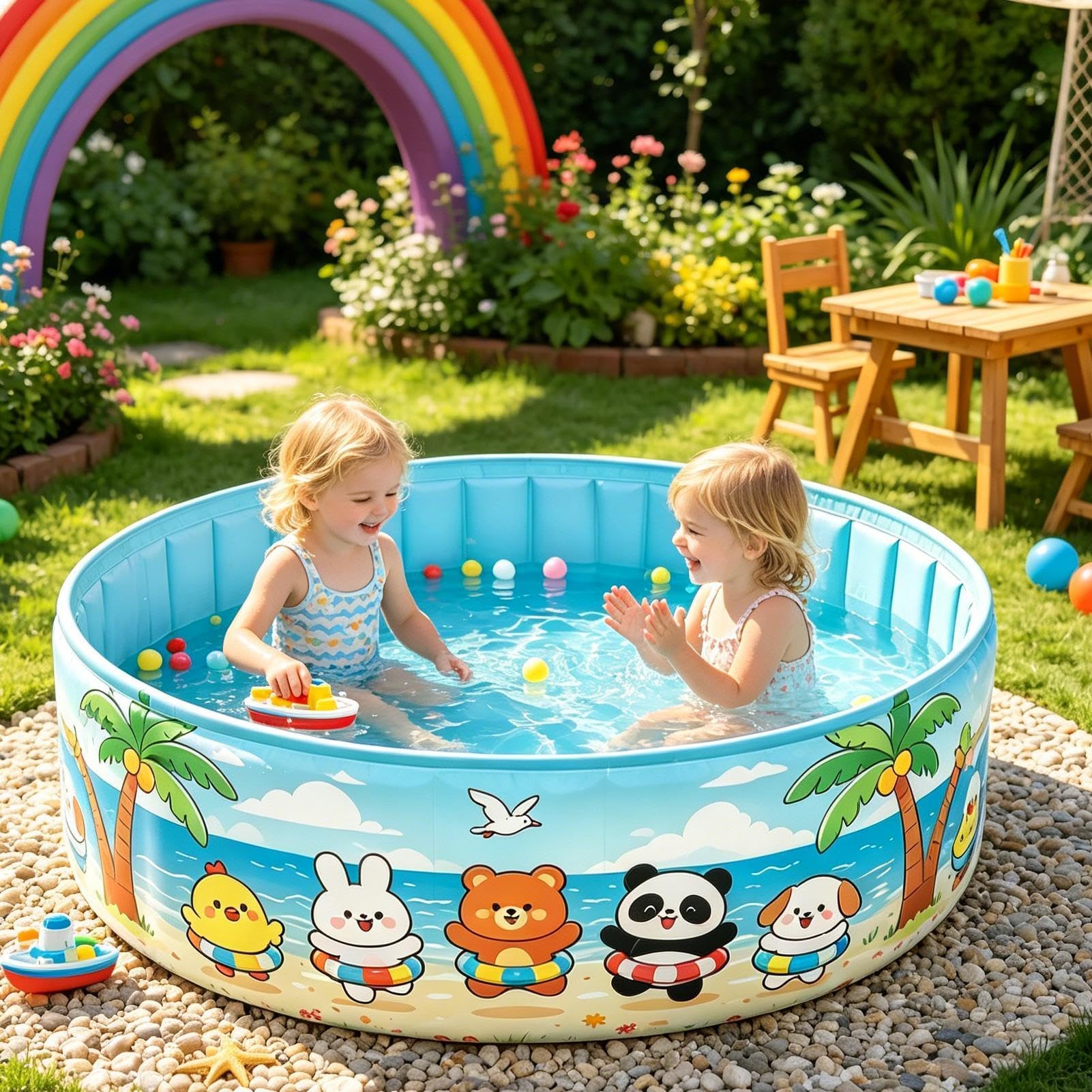 Piscine gonflable ronde portable avec tuyau de vidange | Jouets aquatiques d'été pour enfants, jardin, plage, rivière, fête et anniversaire de chien
