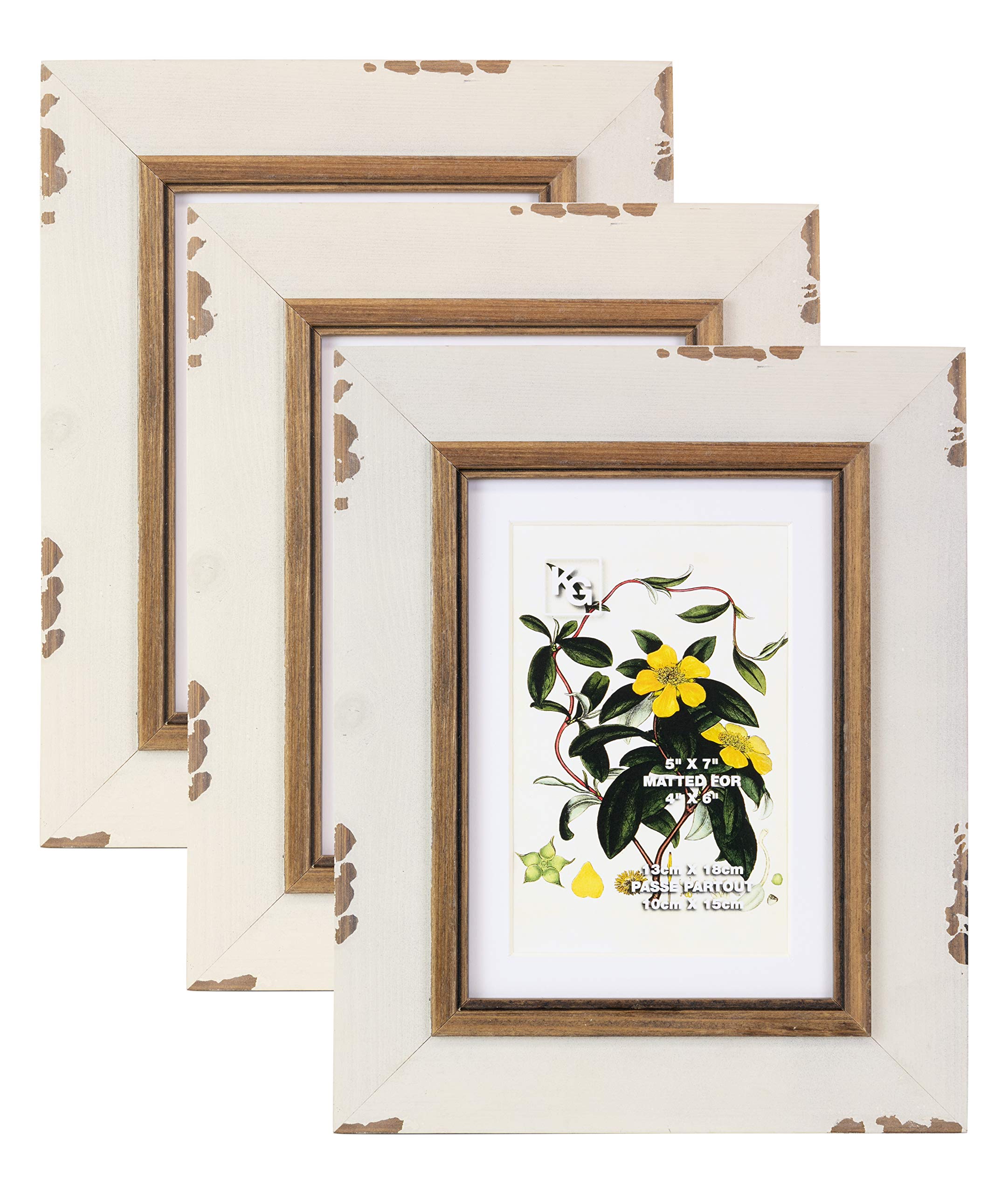 KG Raymond Photo Frame – Distressed Grey and White Wooden-Finish, 5" x 7" for 4" x 6", Set of 3, Gray (PH40170-0INT)