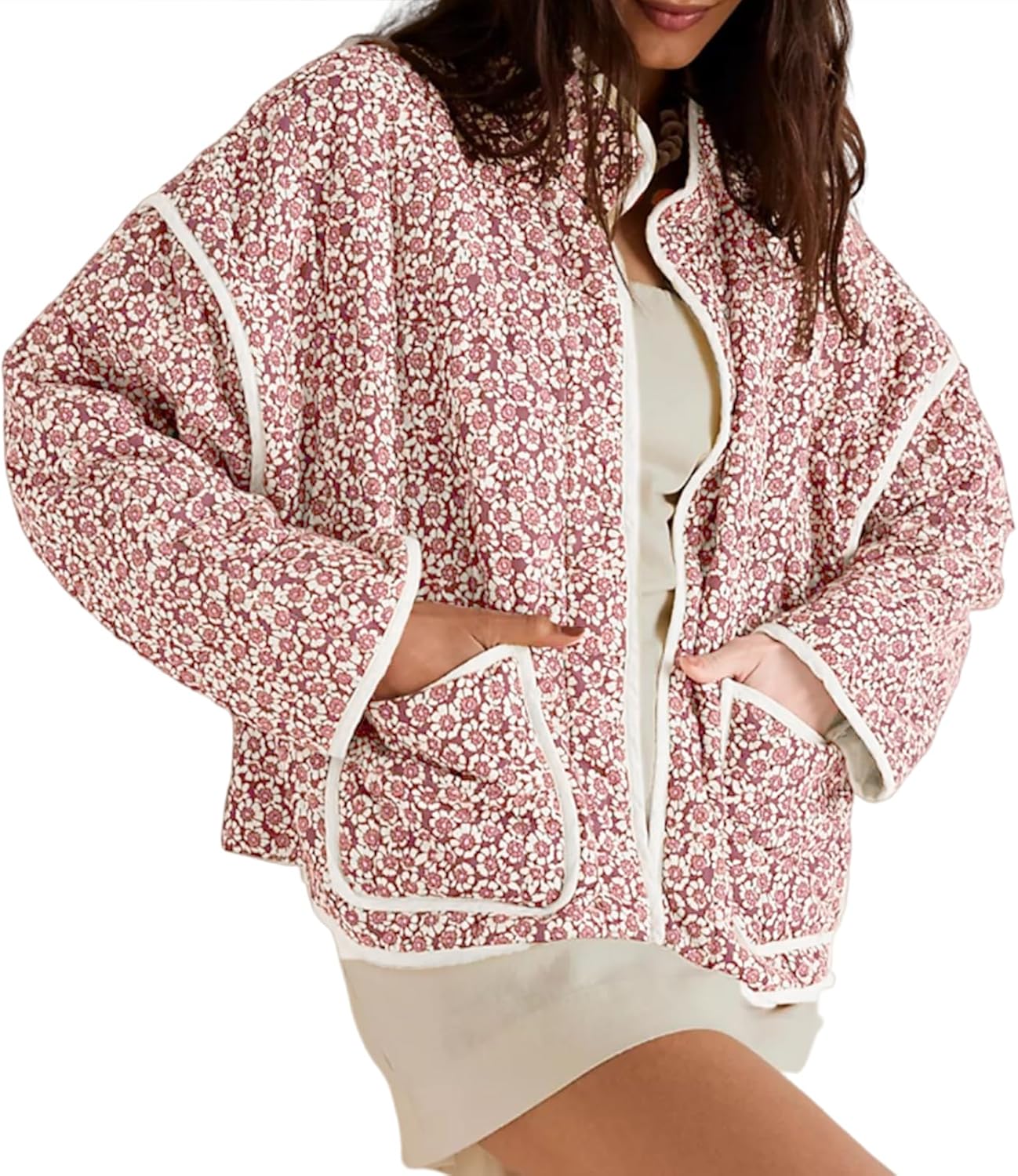 Tankaneo Womens Quilted Lightweight Jackets Floral Print Winter Coats Open Front Cardigan with Pockets Tankaneo Womens Quilted Lightweight Jackets Floral Print Winter Coats Open Front Cardigan with Pockets