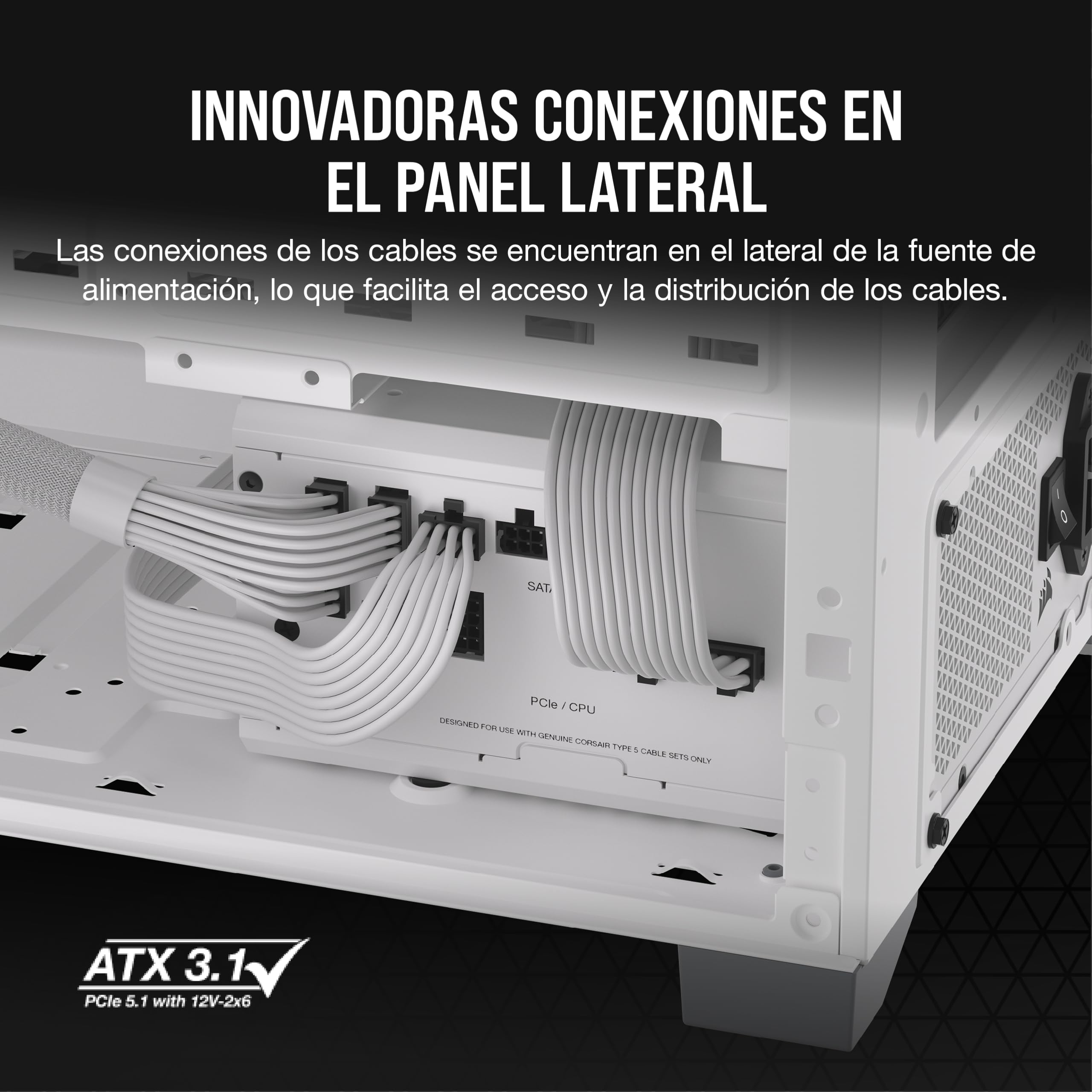 CORSAIR RM750x Shift Fuente de Alimentación ATX Totalmente Modular - Interfaz Lateral Modular - Compatible con ATX 3.1 y PCIe 5.1 - Modo Ventilador a Cero RPM - Eficiencia 80 Plus Gold - Blanco