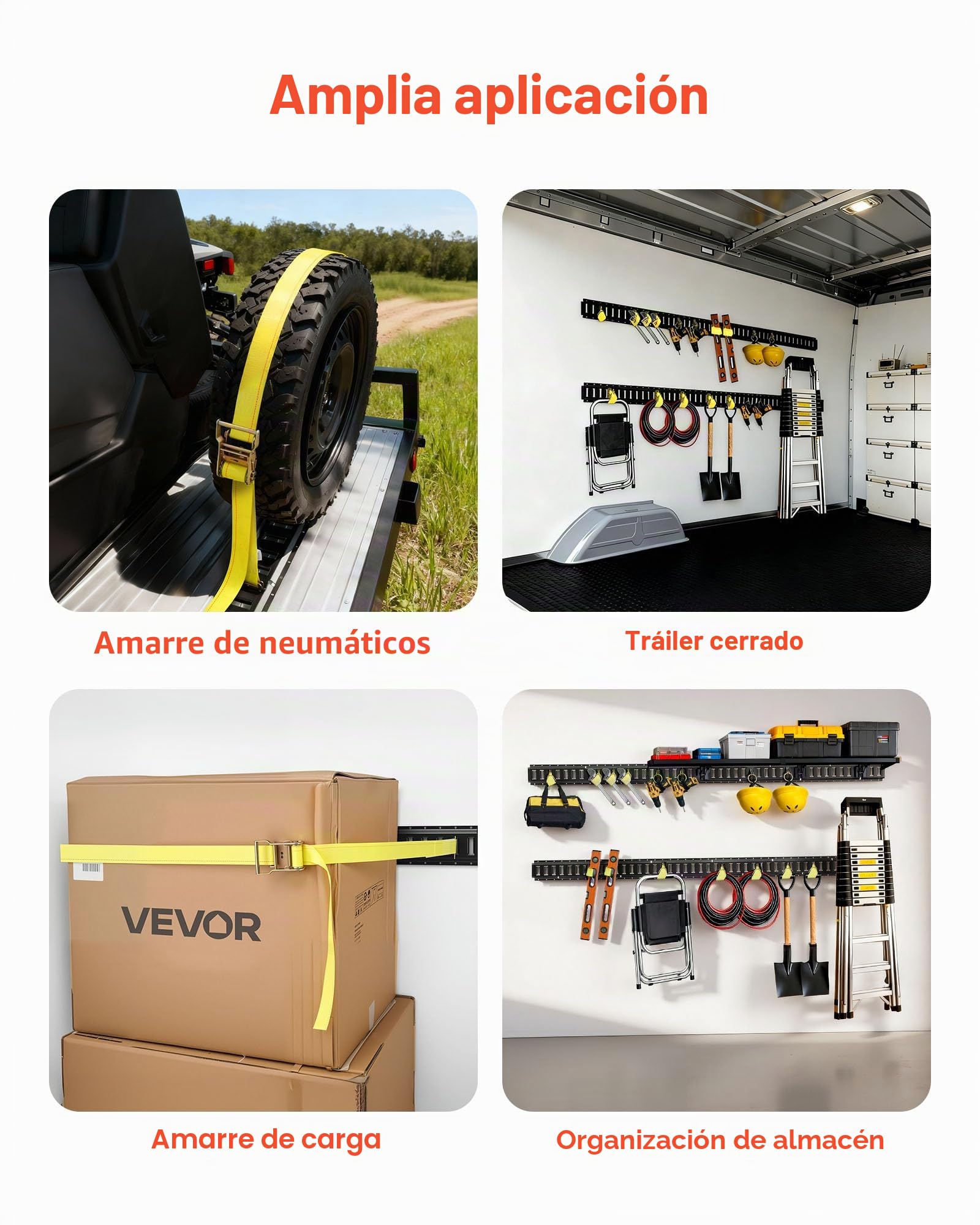 VEVOR Kit de Amarre E-Track, Paquete de 4 Rieles de 2346 mm, Capacidad de Carga de 909 kg, Sistema de Amarre para Furgonetas, Remolques, Garajes y Herramientas de Taller, Correas no Incluidas
