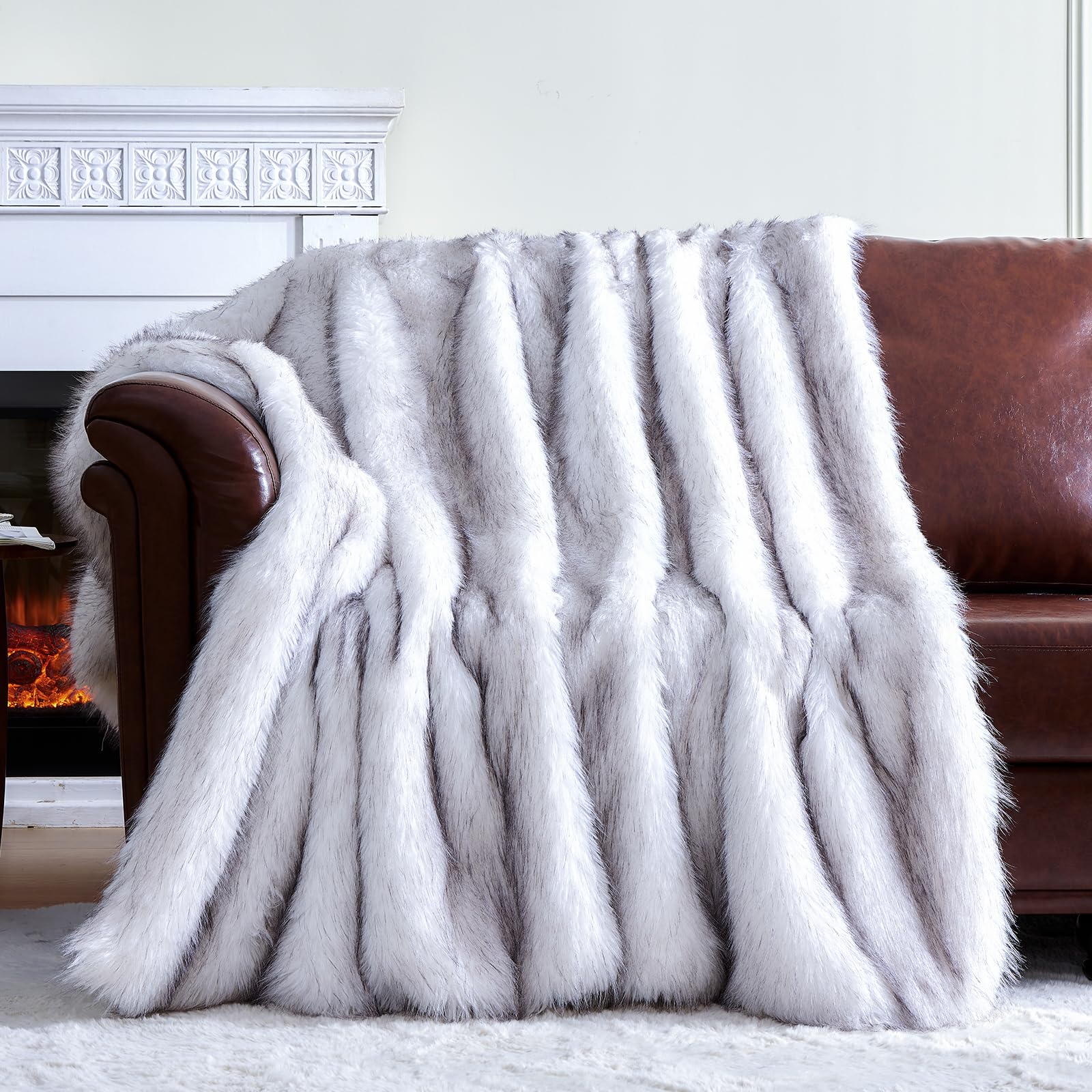 HRLMP Faux Rabbit Fur Throw Blanket For Couch 1000GSM Smooth Fuzzy P