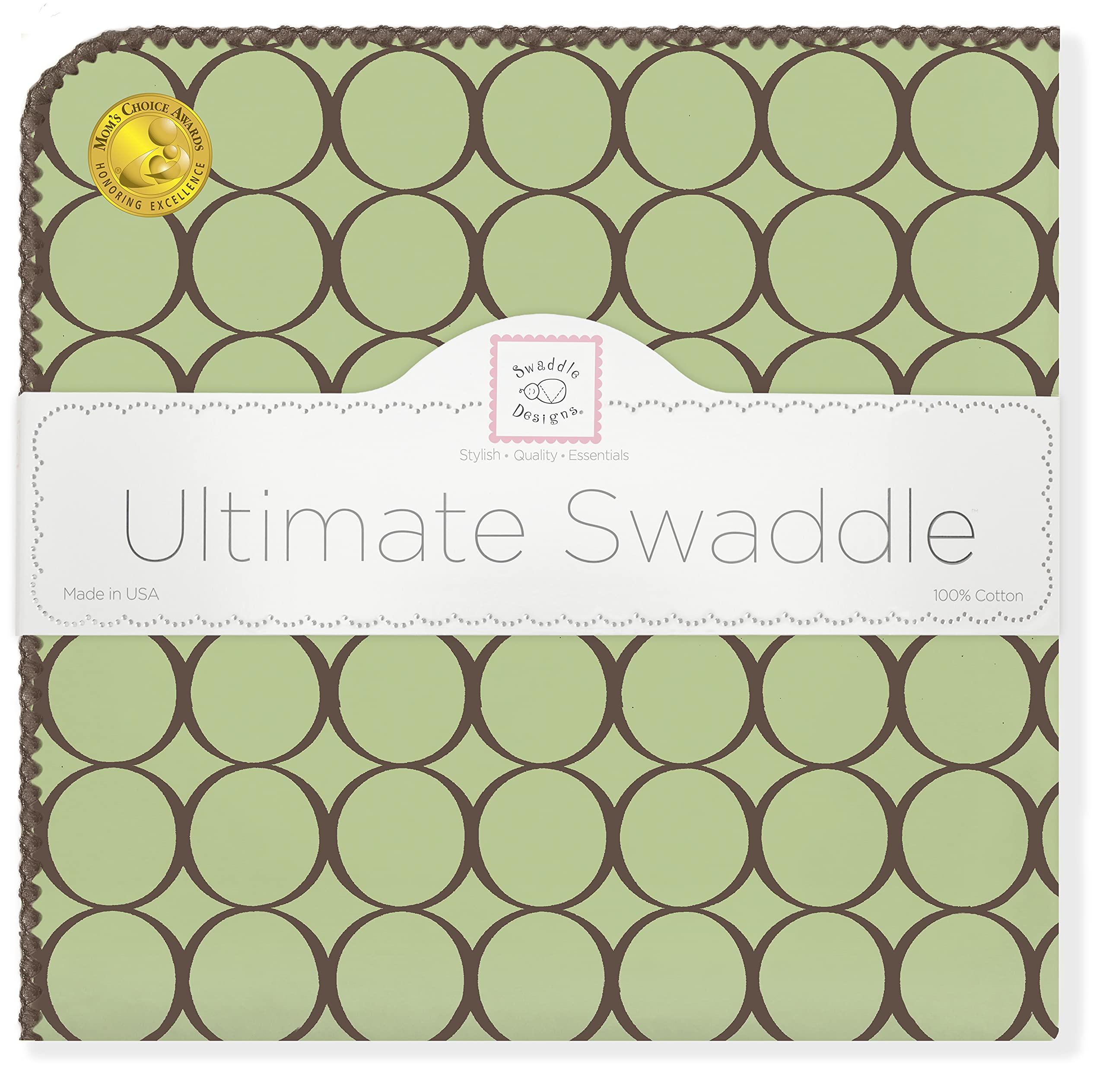 SwaddleDesignsUltimate Winter Swaddle, X-Large Receiving Blanket, Made in USA, Premium Cotton Flannel, Brown Mod Circles on Lime (Mom's Choice Award Winner)