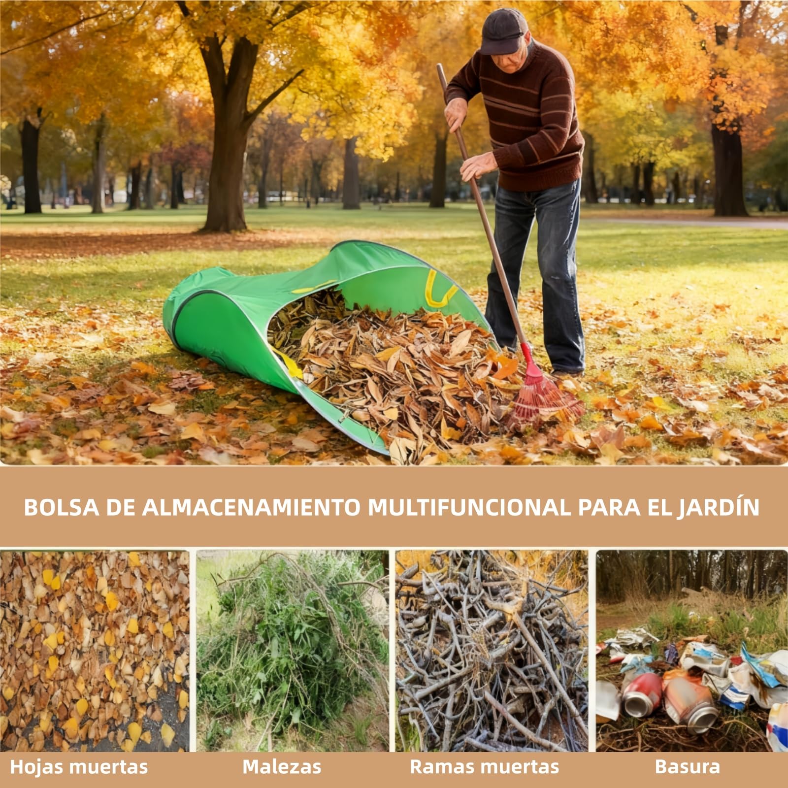 Recogedor de hojas – Recogedor de hojas manual para el jardín, bolsa de recogida de hojas multifuncional | 70 galloniportátil recogedor de residuos de césped y jardín (3)