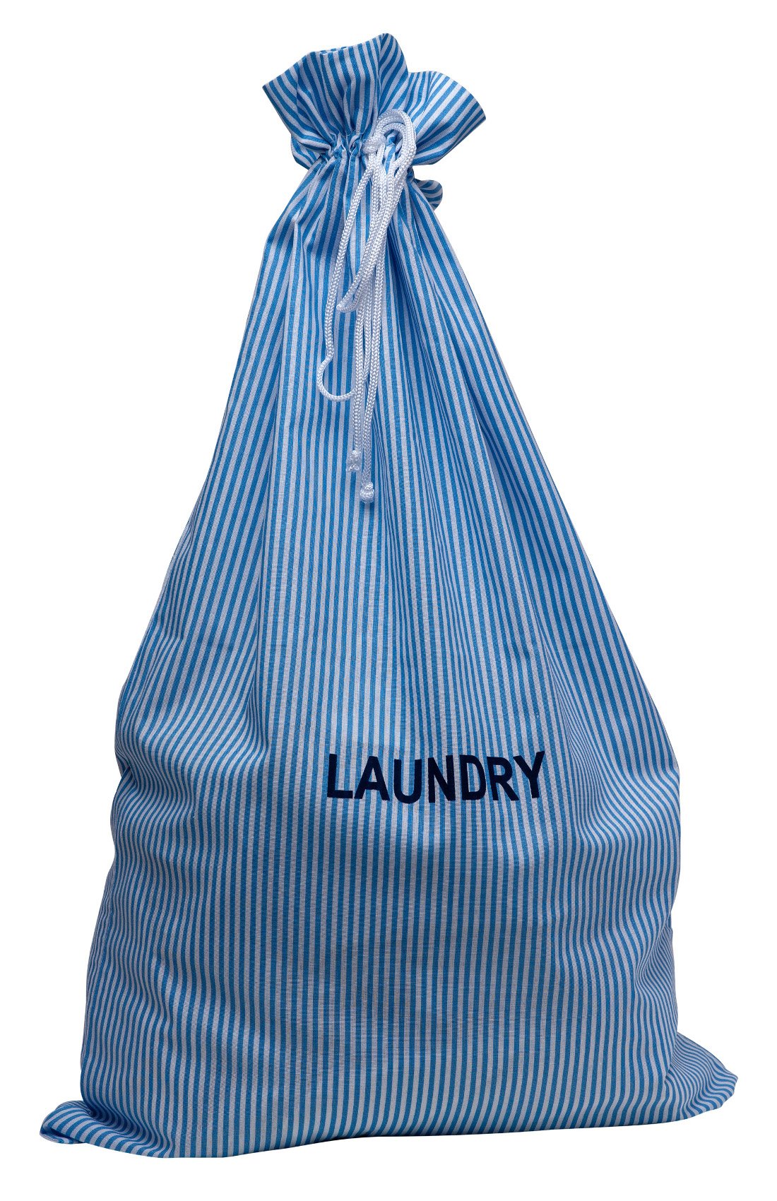 Manita Blue Large Drawstring Laundry Bag 100% Cotton Traditional Striped Dirty Washing Sack (18" X 28")