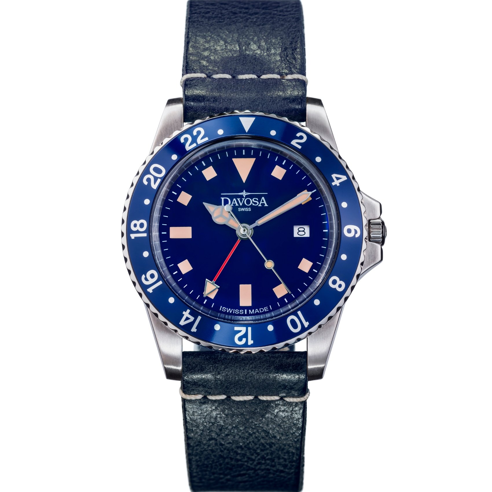 Davosaquartz Swiss Vintage Diver Blue Leather Strap Watch 16250045