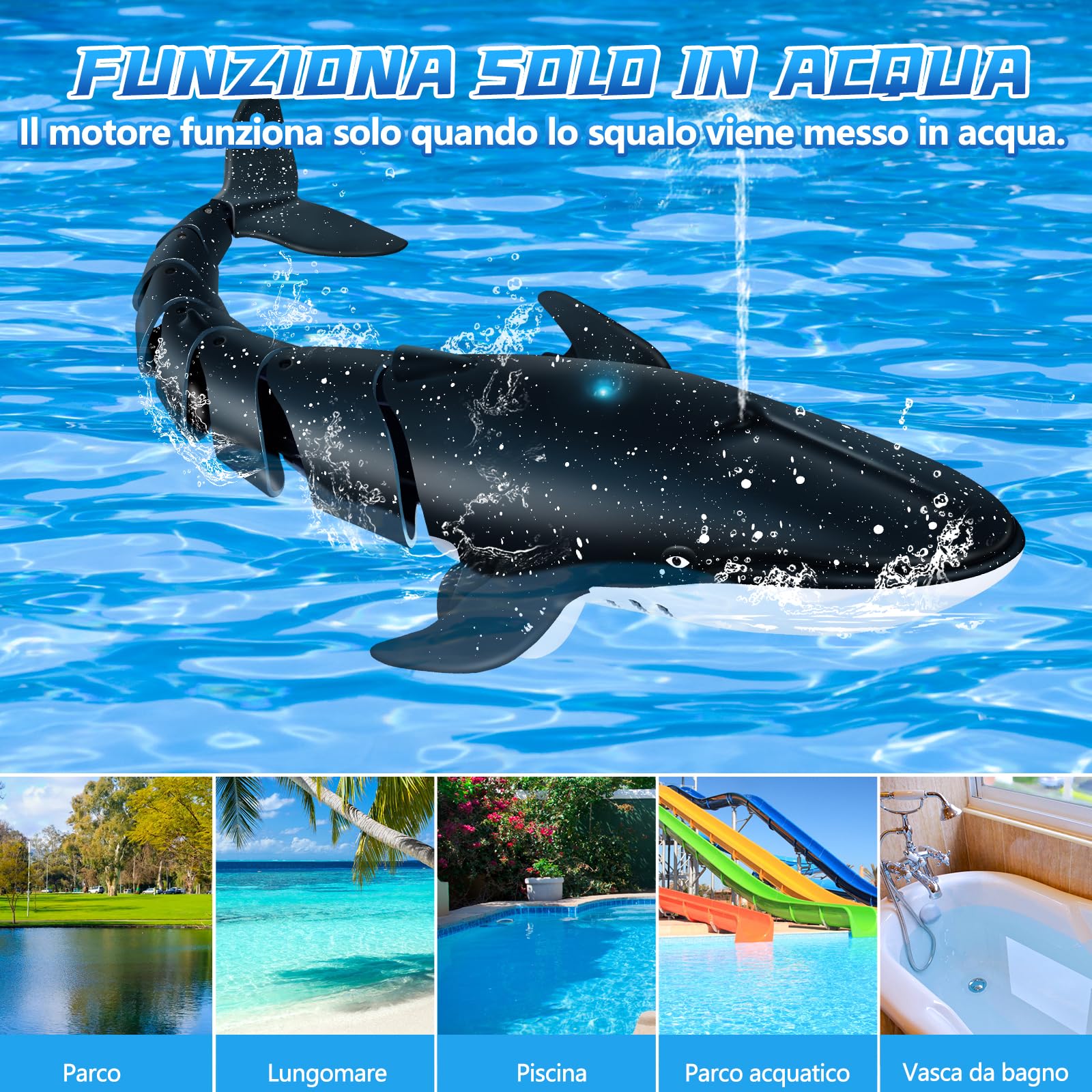 IEEILULU Balena Telecomandato, 2.4GHz Balena Giocattolo Telecomandato con USB, Giocattoli con Imbarcazioni Balena Telecomandata, RC Balena Regalo per Bambino di 6+ Anni Piscina Bagno (Blu)