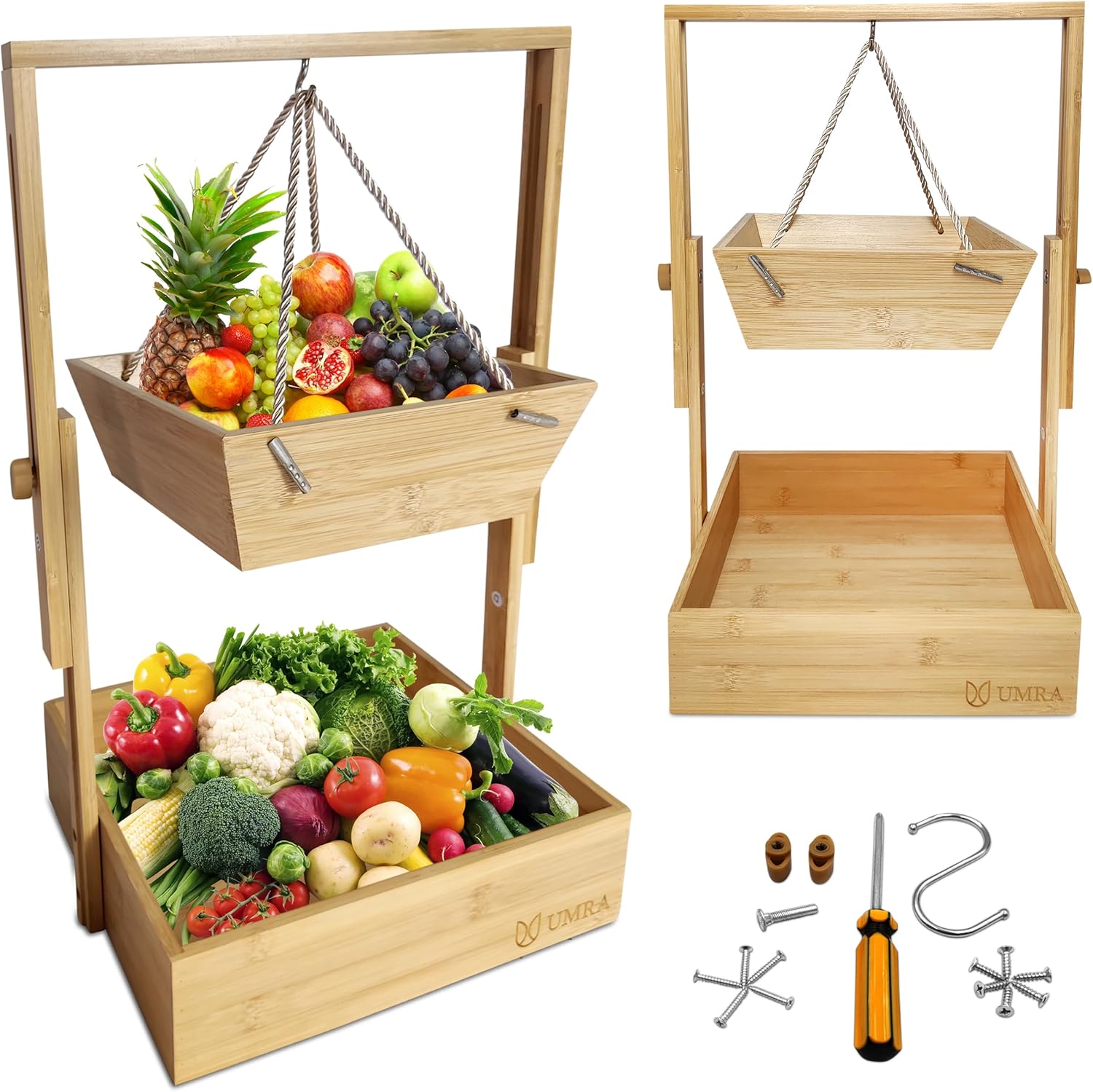 UMRA Bamboo Fruit Basket 2 Tier Fruit Basket,Fruit