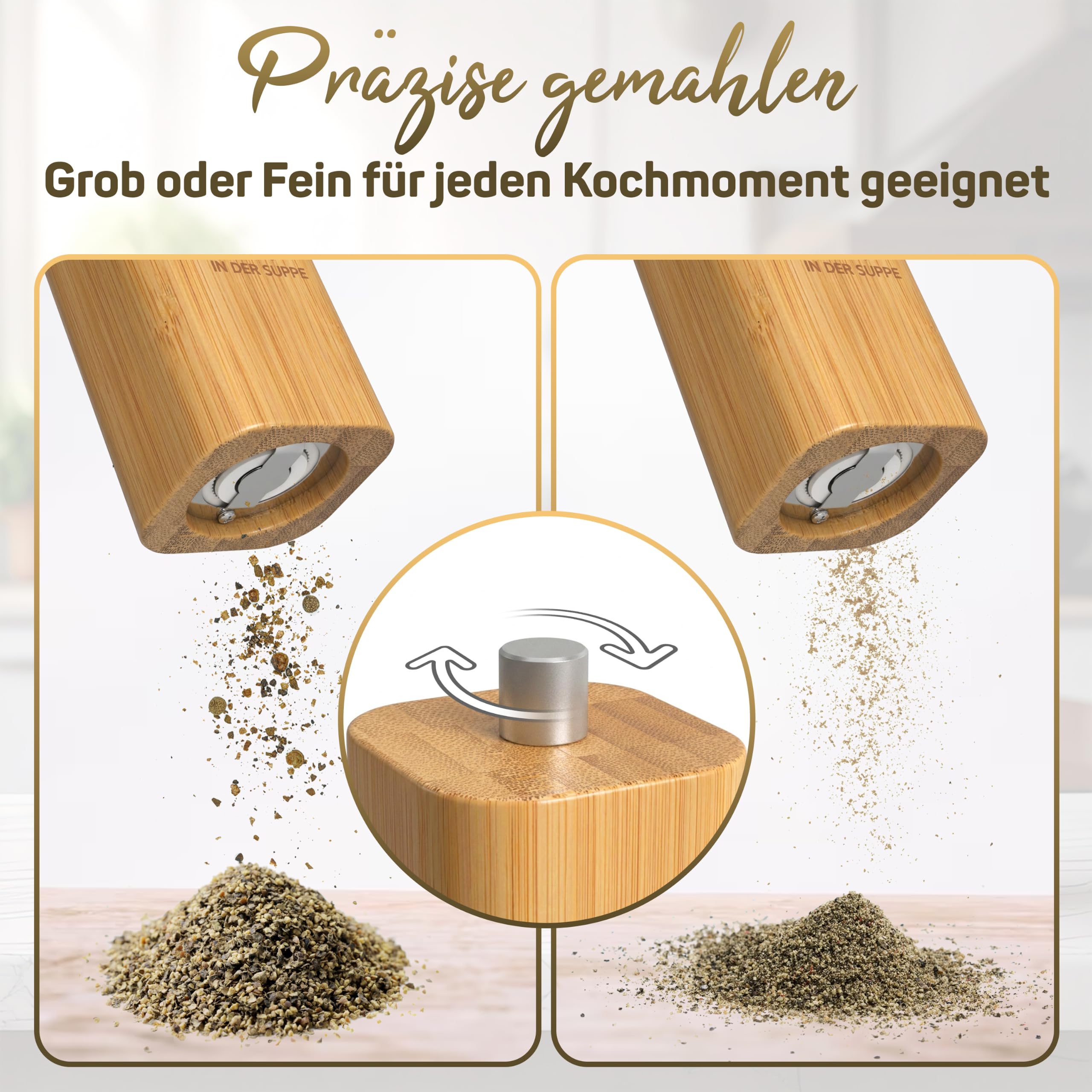 ELBFUCHS® Salz und Pfeffermühle Holz Groß [PERFEKTE GESCHENKIDEE] Liebevolles 2-er Set Pfeffer und Salzmühle mit Keramikmahlwerk | Ideal für Hölzerne Hochzeit Geschenk Einzug, Polterabend