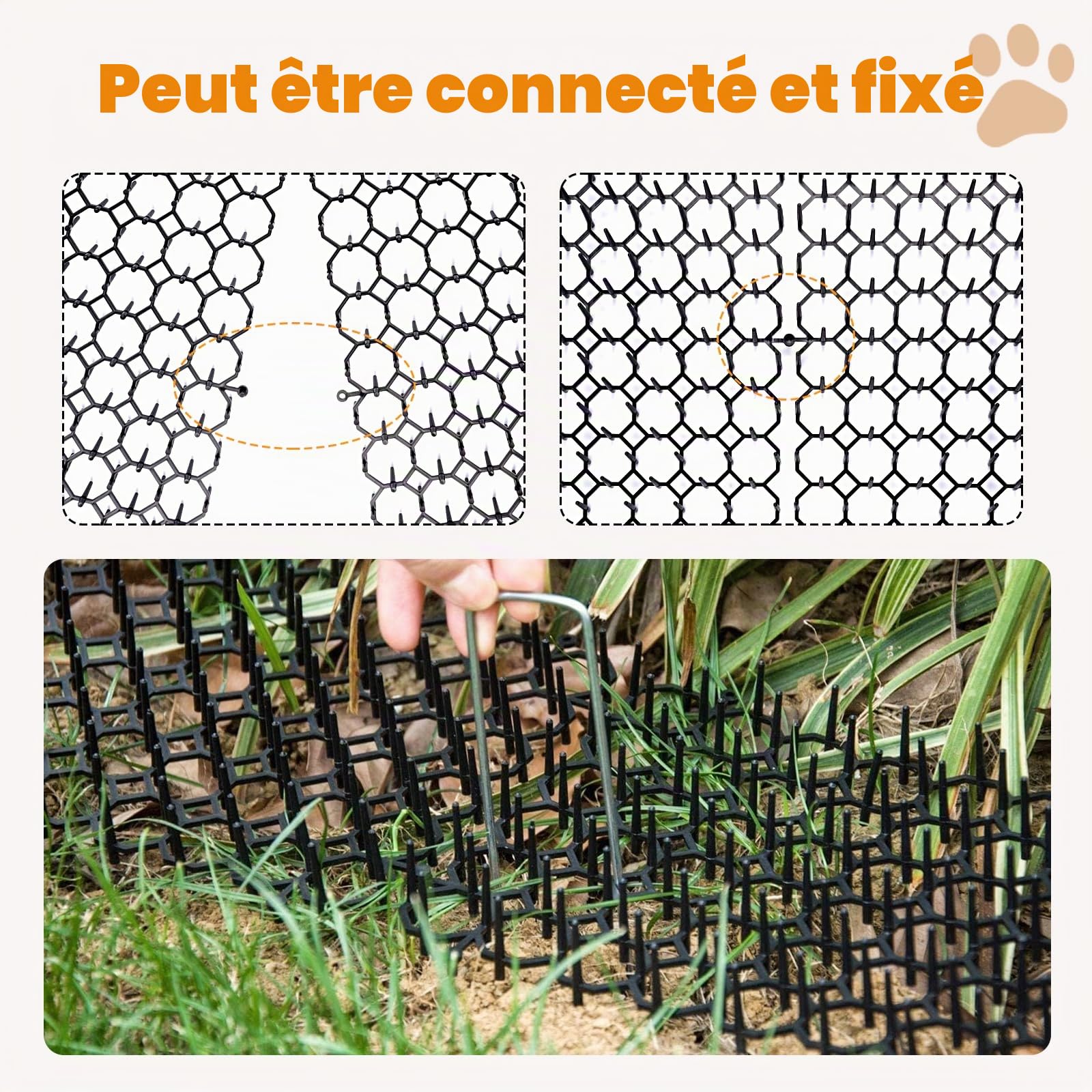 Lot de 24 Tapis Anti-Chats avec Pics en Plastique et 10 Attaches
