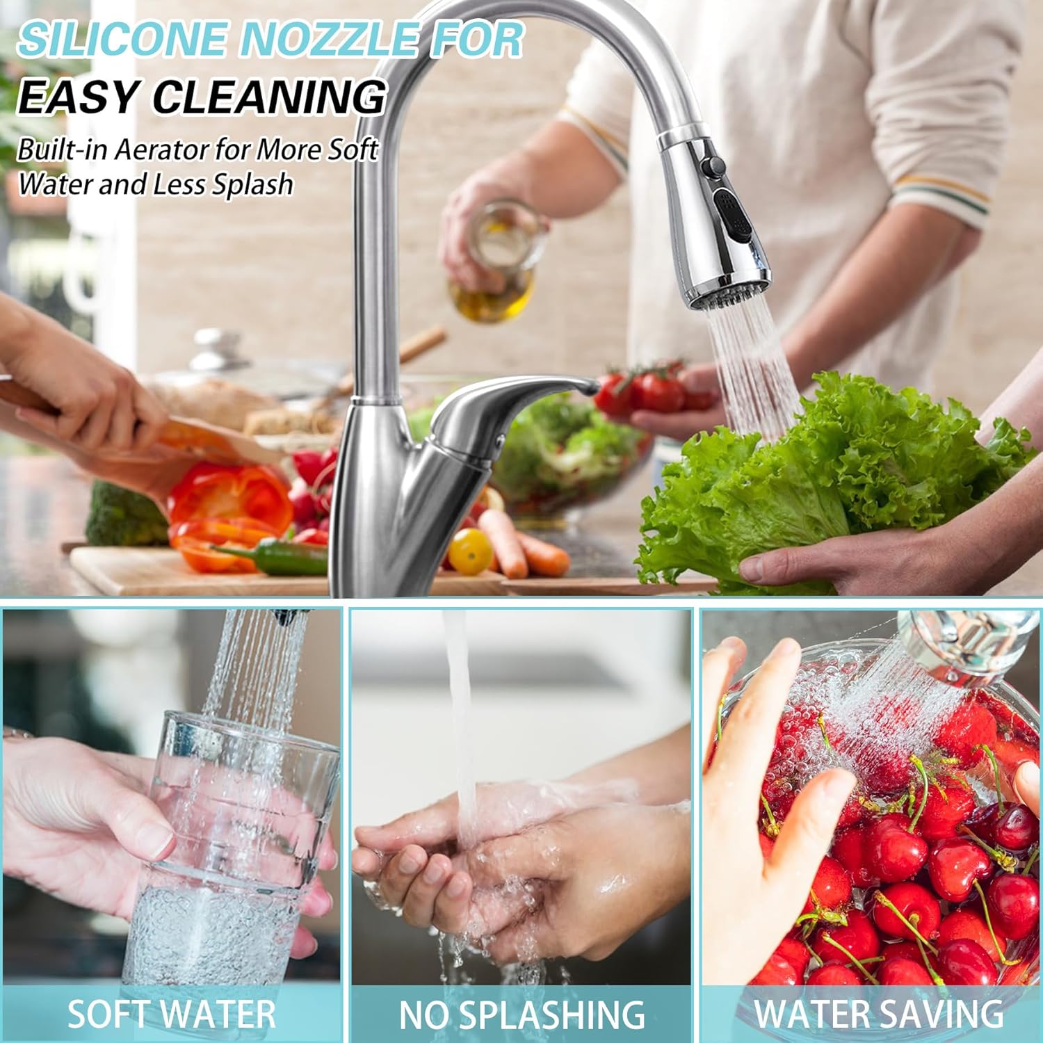 Kitchen Faucet Head Replacement 4 Modes, Pull Down Faucet Sprayer Head Nozzle Kitchen Sink Faucet Head with 11 Adapters