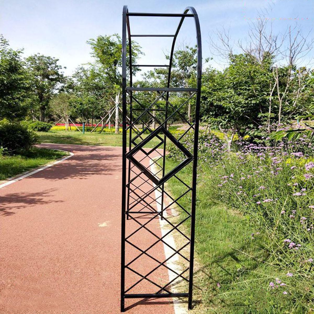 Wytrzymały metalowy łuk ogrodowy do roślin pnących, odporny na warunki atmosferyczne, żelazna pergola, krata, na trawnik, dekoracje ślubne (biały, 2,6 m)
