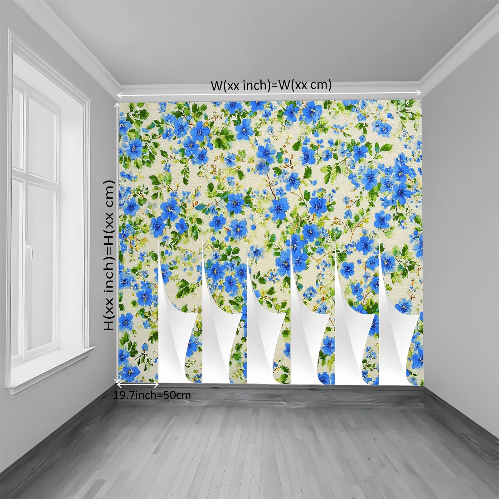 Générique Tapeta z włókniny w stylu vintage kwiatowy nadruk niebieskie liście 250 x 175 cm, panoramiczna zielona tapeta, łatwa do zainstalowania dekoracja ścienna do salonu sypialni kuchni