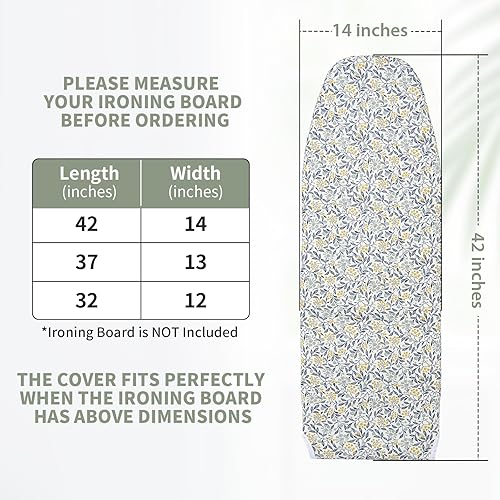 Miniatura 4 de Seiritex Funda para tabla de planchar para puerta de 13 x 37 pulgadas, cubierta pequeña para tabla de planchar con 3 capas reflectantes al calor,