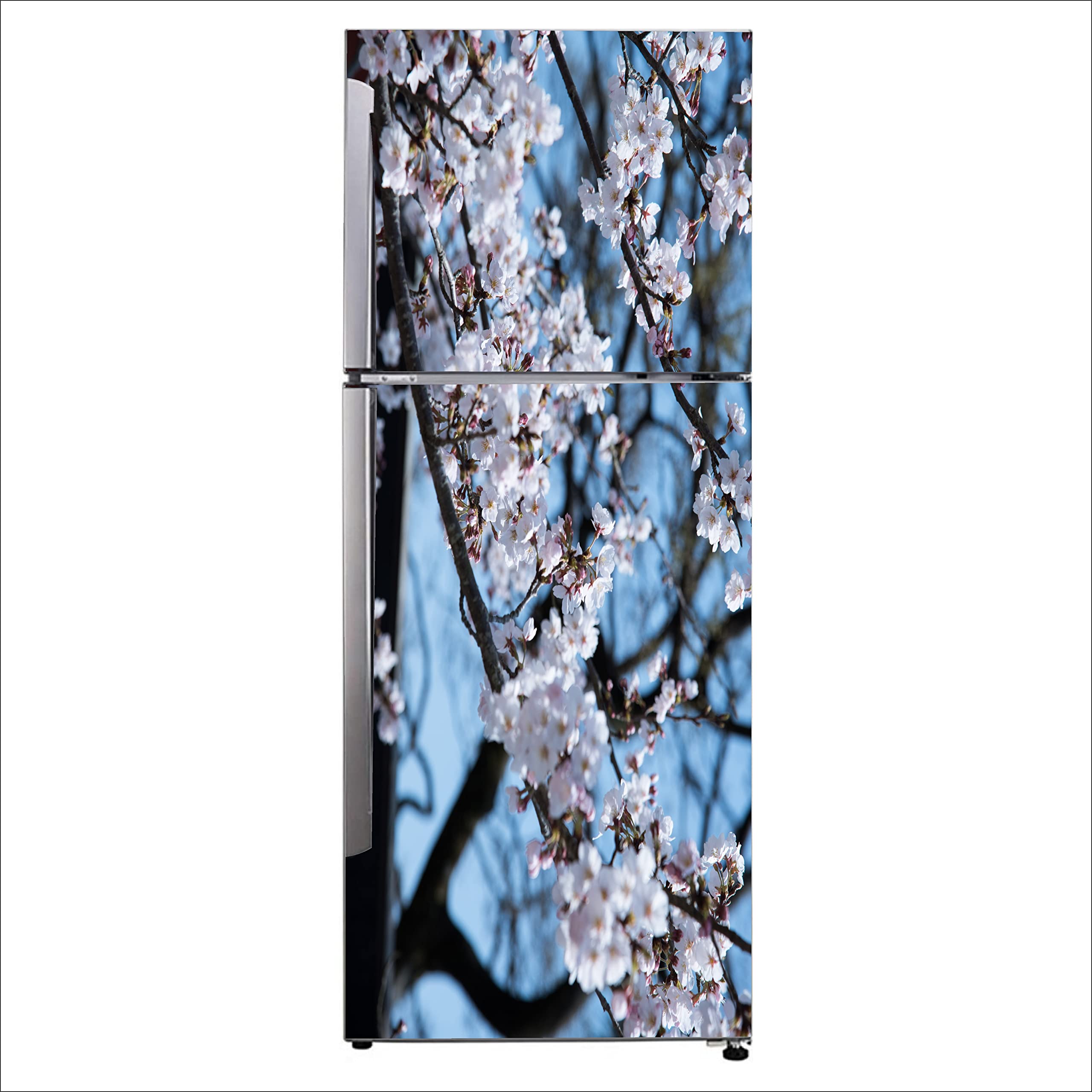 Psychedelic Collection Decorative Classic Cherry Blossom Tree Fridge Sticker Double Single Door Decorative Fridge Sticker (PVC Vinyl, Multicolor, 60 cm X 160 cm)