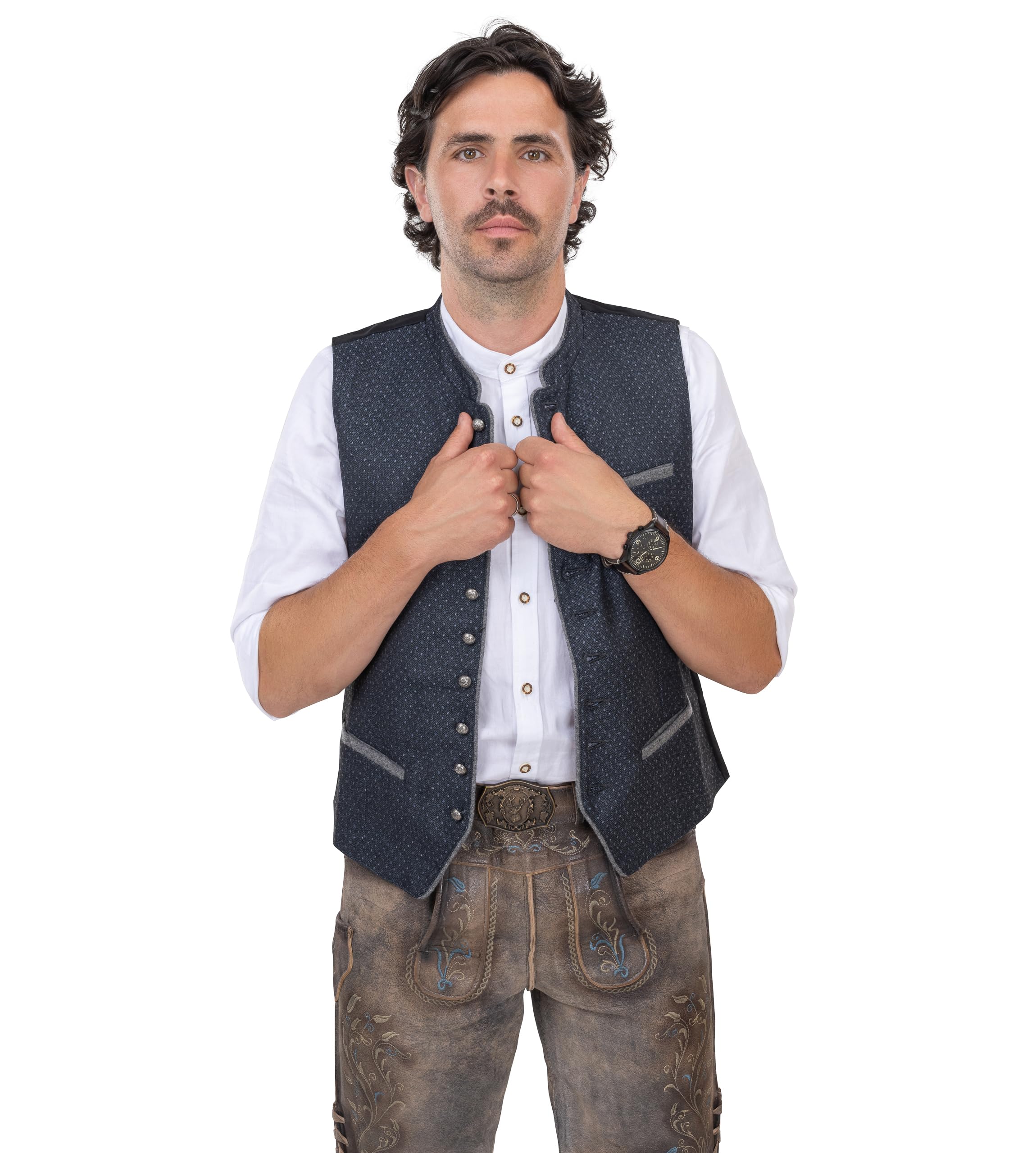 Schöneberger Trachten, gilet tradizionale da uomo, in pelle, stile Oktoberfest, stile vintage