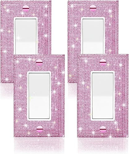 Gaocai 4 piezas de diamantes de imitación brillantes de color rosa plateado para placa de pared, placas decorativas de interruptor de palanca simple