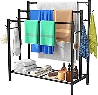 HAVENLYYOUTH 3-Tier Freestanding Towel Rack with 6 Hooks & Storage Shelf for Oversized Bath Towels, Blankets - Bathroom Pool Indoor Outdoor
