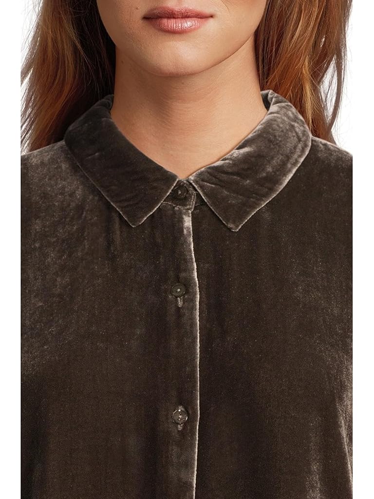 Brown Eileen Fisher Velvet Classic Collar Long Shirt