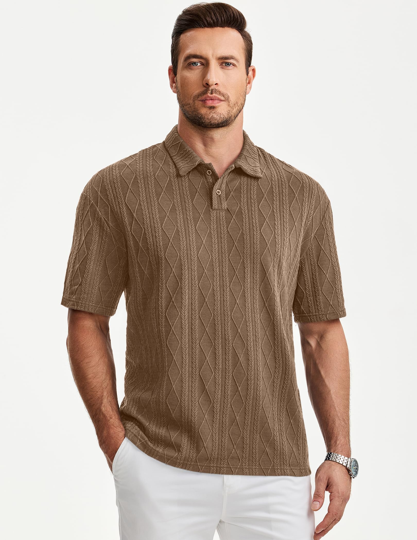 JMIERR Herren Strick Poloshirt Kurzarm Casual Golf Polo Herren mit Struktur Sommer Männer Polohemd T-Shirt S-3XL