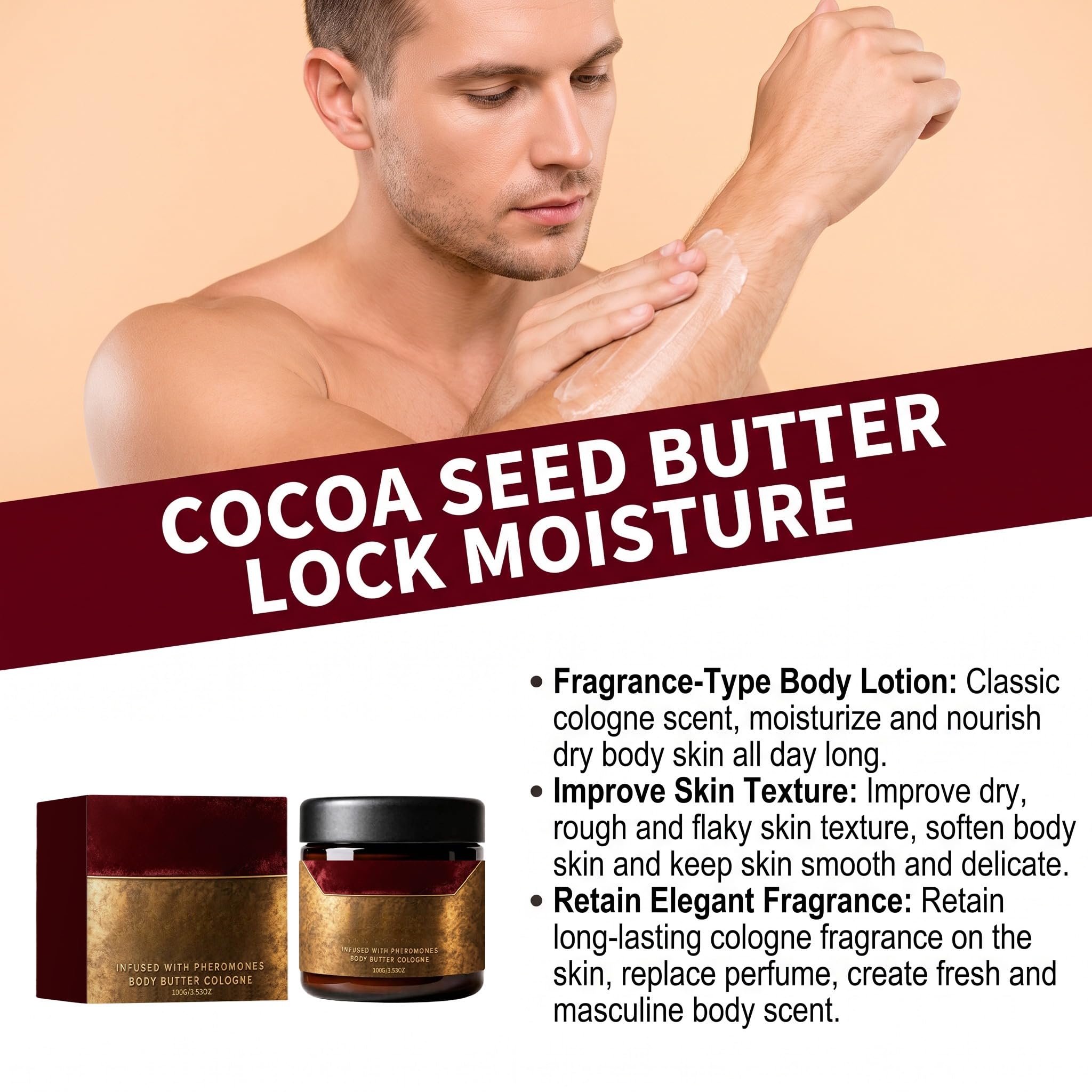 Körperbutter Mit Herren-Kölnisch Wasser Duft, Mit Pheromonen, Angereichert Mit Shea Und Kakao, Luxus Feuchtigkeitsspendende Körpercreme Für Männer (6 PCS)