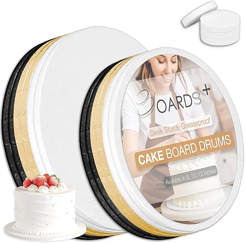 Paquete de 12 tambores para pastel de 10 y 12 pulgadas en colores blanco, negro y dorado, herramientas de apoyo gratuitas incluidas, totalmente